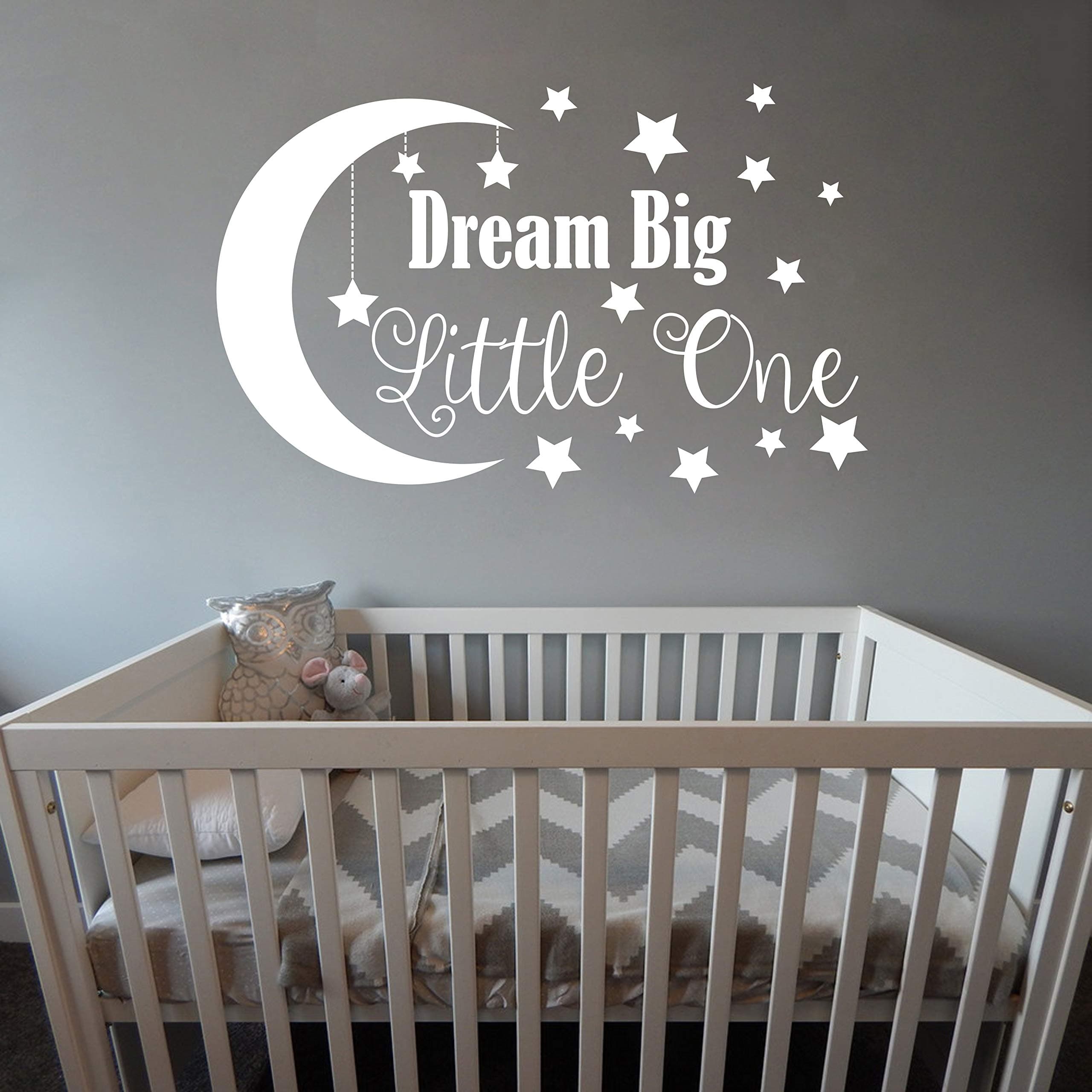 Dream Big Little One Wall Decal, Nursery Wall Decal, Nursery Decor, Nursery Wall Quote, Quote Decal, Removable Vinyl Wall Stickers For Baby Kids Boy Girl Bedroom Nursery Decor A34 (Small, White)