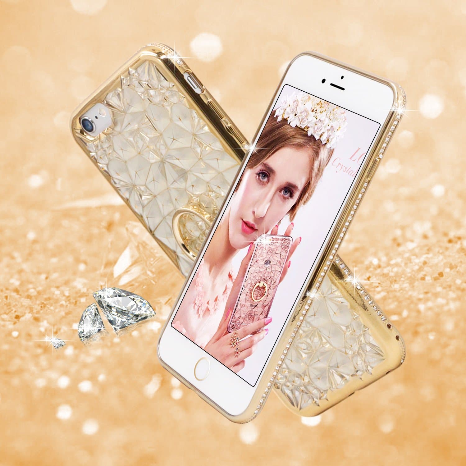 TSAOYA iPhone 6 6S ring case 4.7 inch, Soft Plastic TPU, Stand Figure Ring, Ultra Thin Slim Fit for Apple iPhone 6 6S Gold