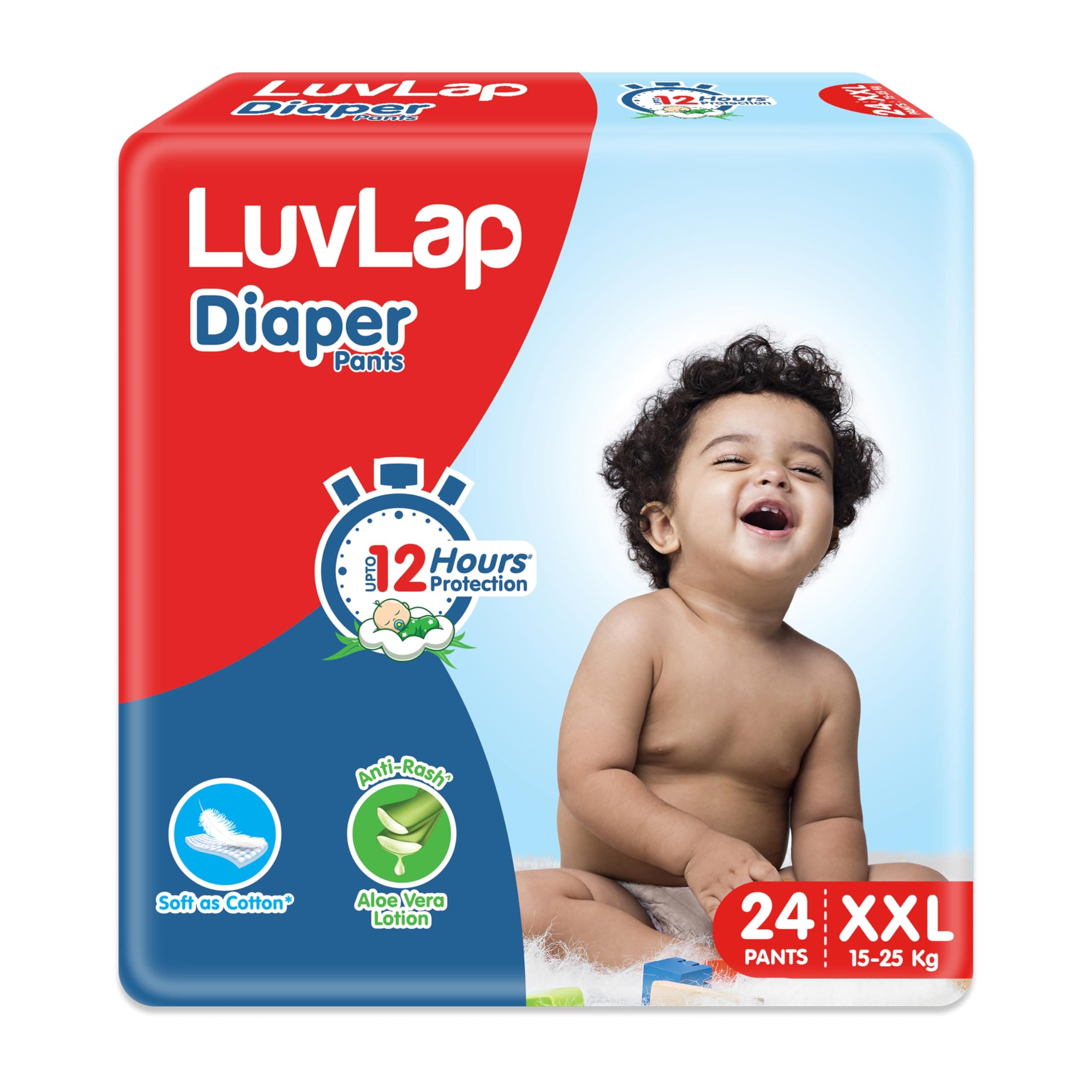 Luv Lap Diaper Pants XXL, 15-25kg, 24 Count, Baby Diaper Pants, with Aloe Vera Lotion for Rash Protection, upto 12 Hour protection