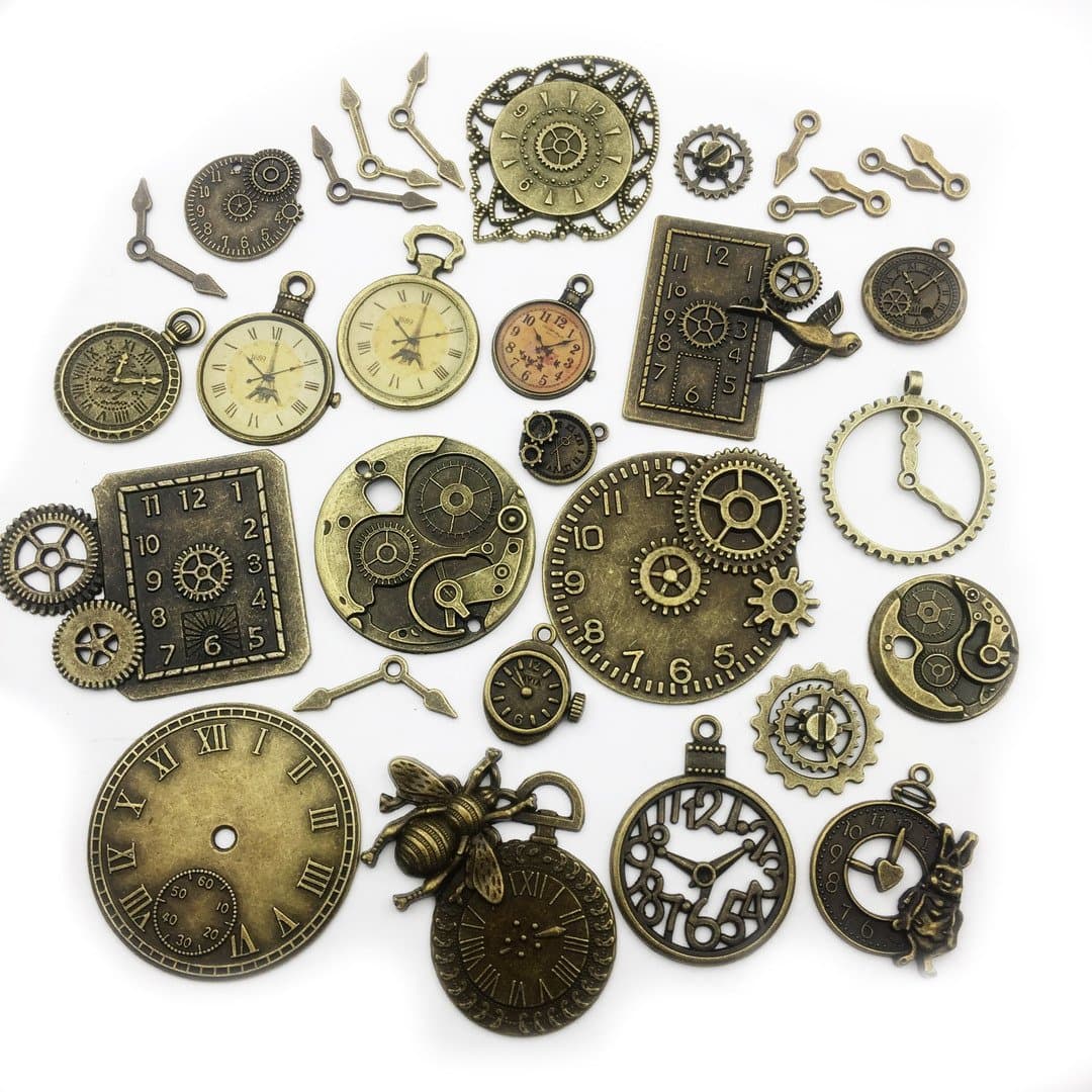 30 pcs Mixed Antique Bronze Watch Clock Face Gear Steam Punk time charms pendants DIY Necklace Bracelet Pendants for Jewelry Making M71