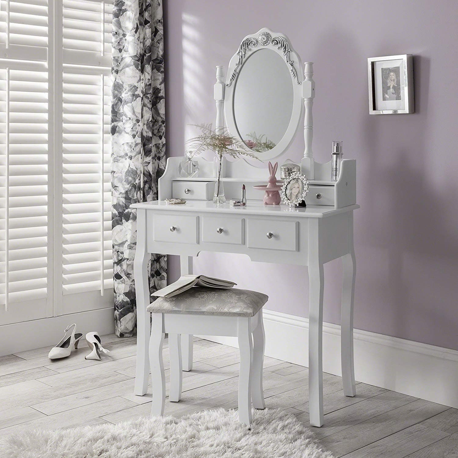 Capri Dressing Table Mirror and Stool Set Laura James Shabby Chic