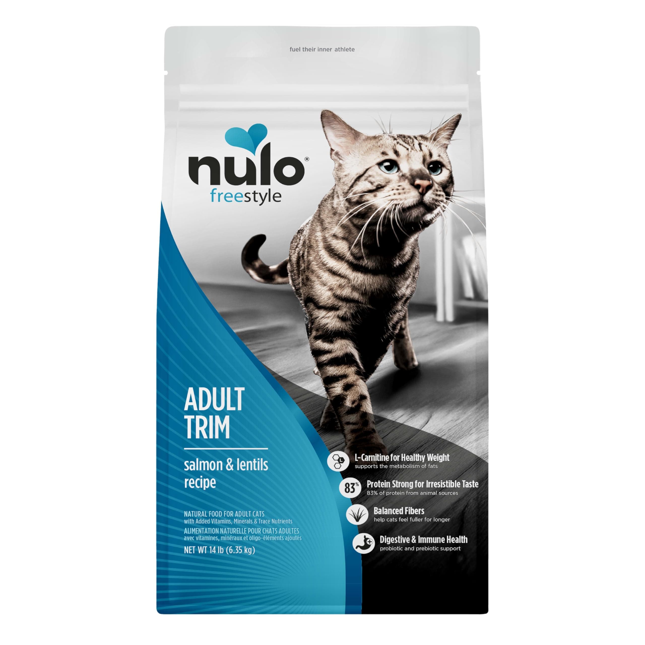 Nulo FreeStyle High Protein Trim Cat Food, Salmon & Lentils Recipe - Natural Grain-Free Dry Cat Food for Weight Management with l-Carnitine, Natural Fiber, & Probiotics, 14 lb Bag
