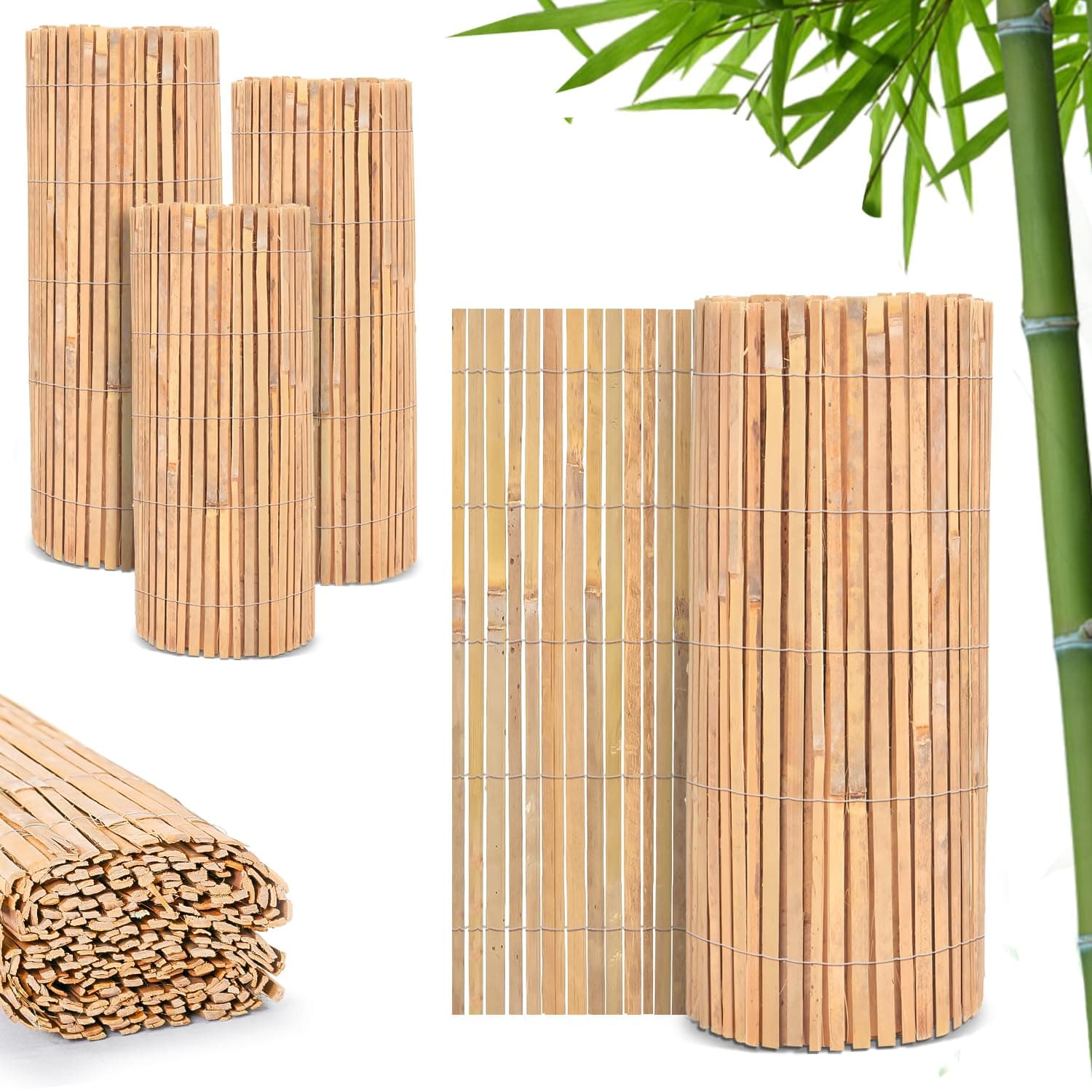 FunkyBuys Bamboo Fence Screening | Natural Slat Fence Panels Garden Screening for Outdoor Wind & Sun Protection for Privacy Shield (H: 1M x L: 4M)