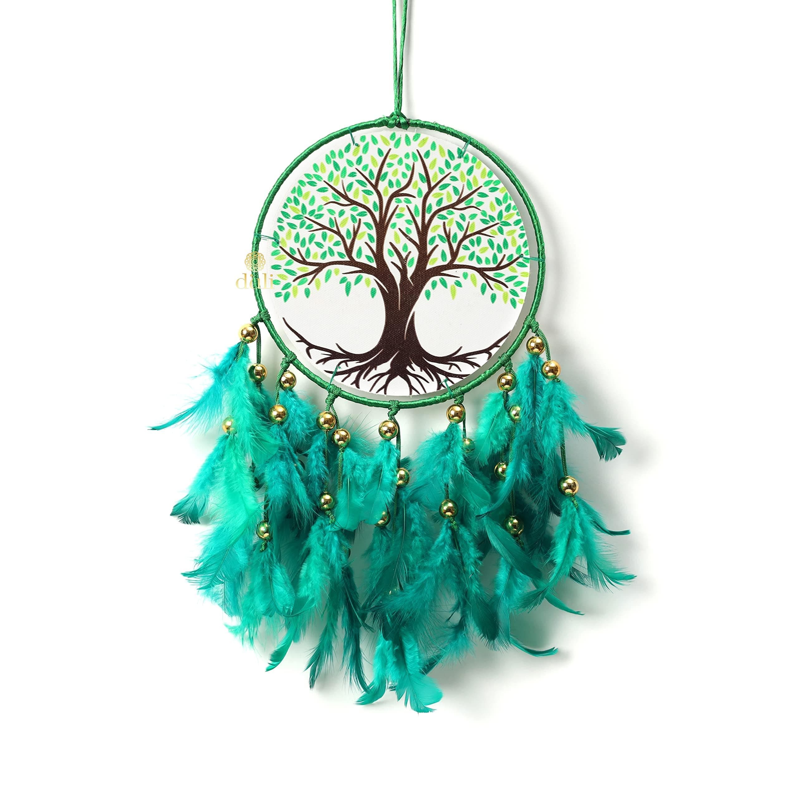 DULI Dream Catcher Handmade Tree of Life Canvas Dreamcatcher for Bedrooms Office Balcony Outdoors Garden Car Hanging, 49cm, Dreamkacher (CanvasTreeofLifeMediumDC- Green)