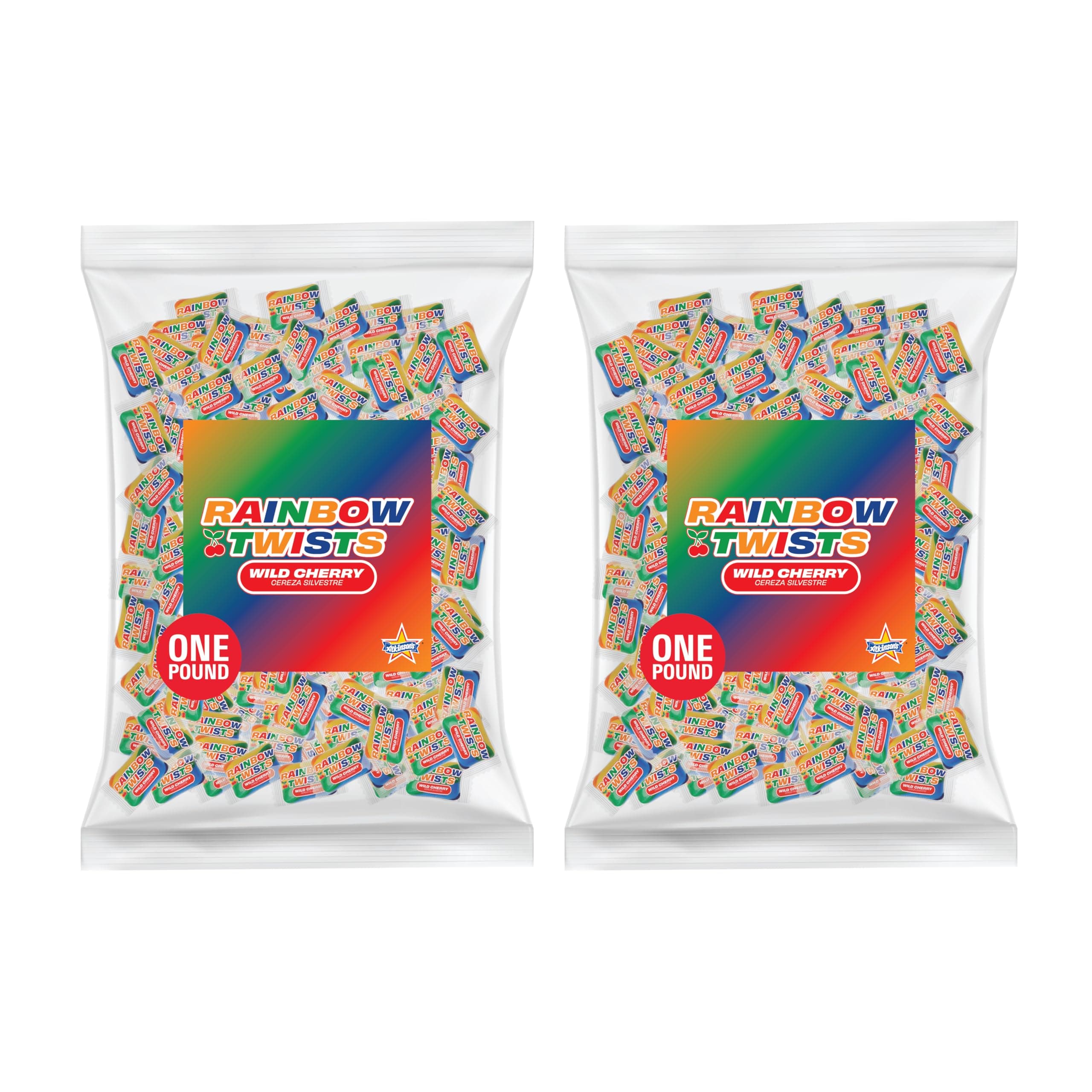 Atkinson's Rainbow Twists - Cherry Flavored Rainbow Candy - Gluten Free, Kosher, Vegan - Bite Size Candy - 2 lb. Laydown Bag