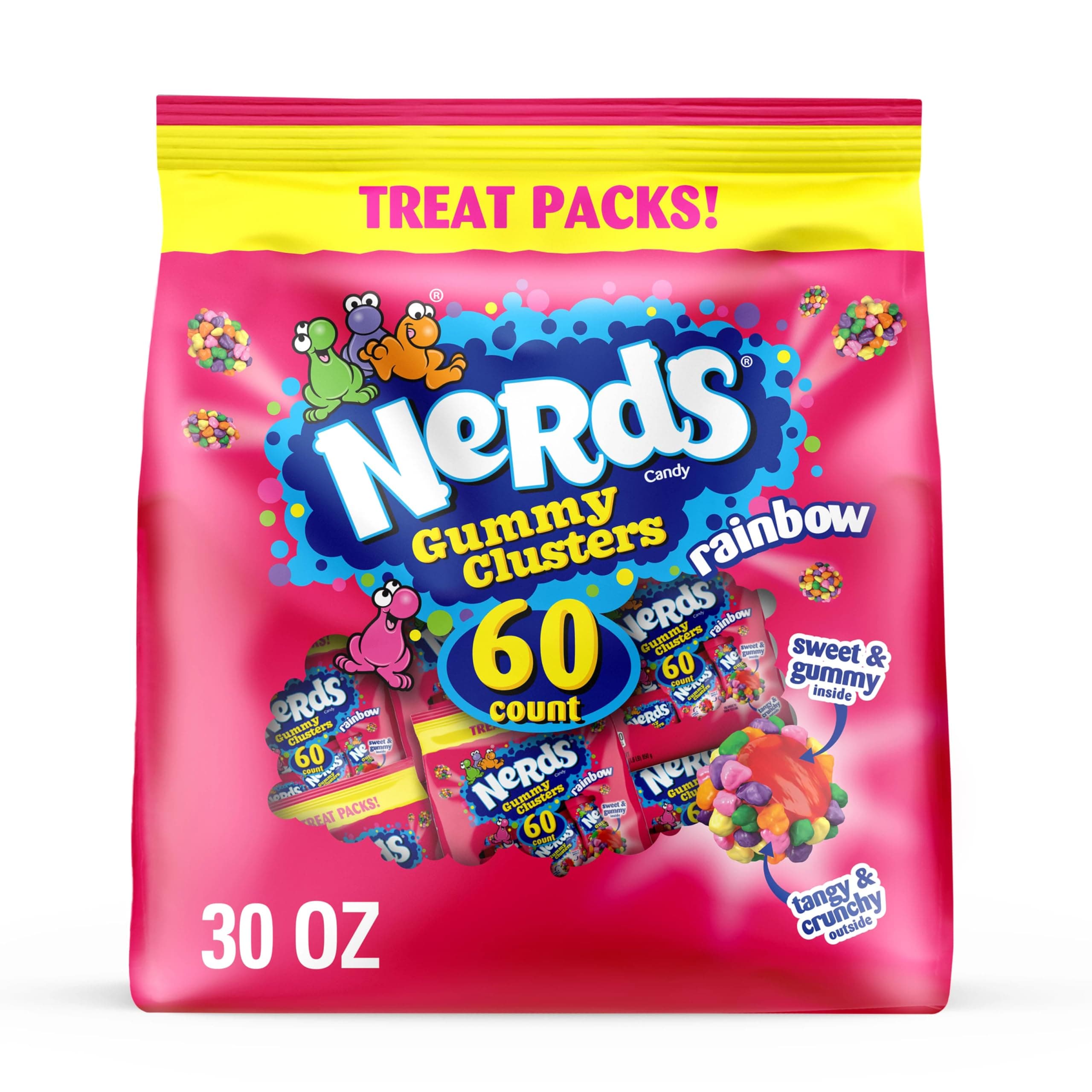 Nerds Gummy Clusters Candy, Rainbow, Individually Wrapped Treat Sized Packs, 30 oz (60 Count)