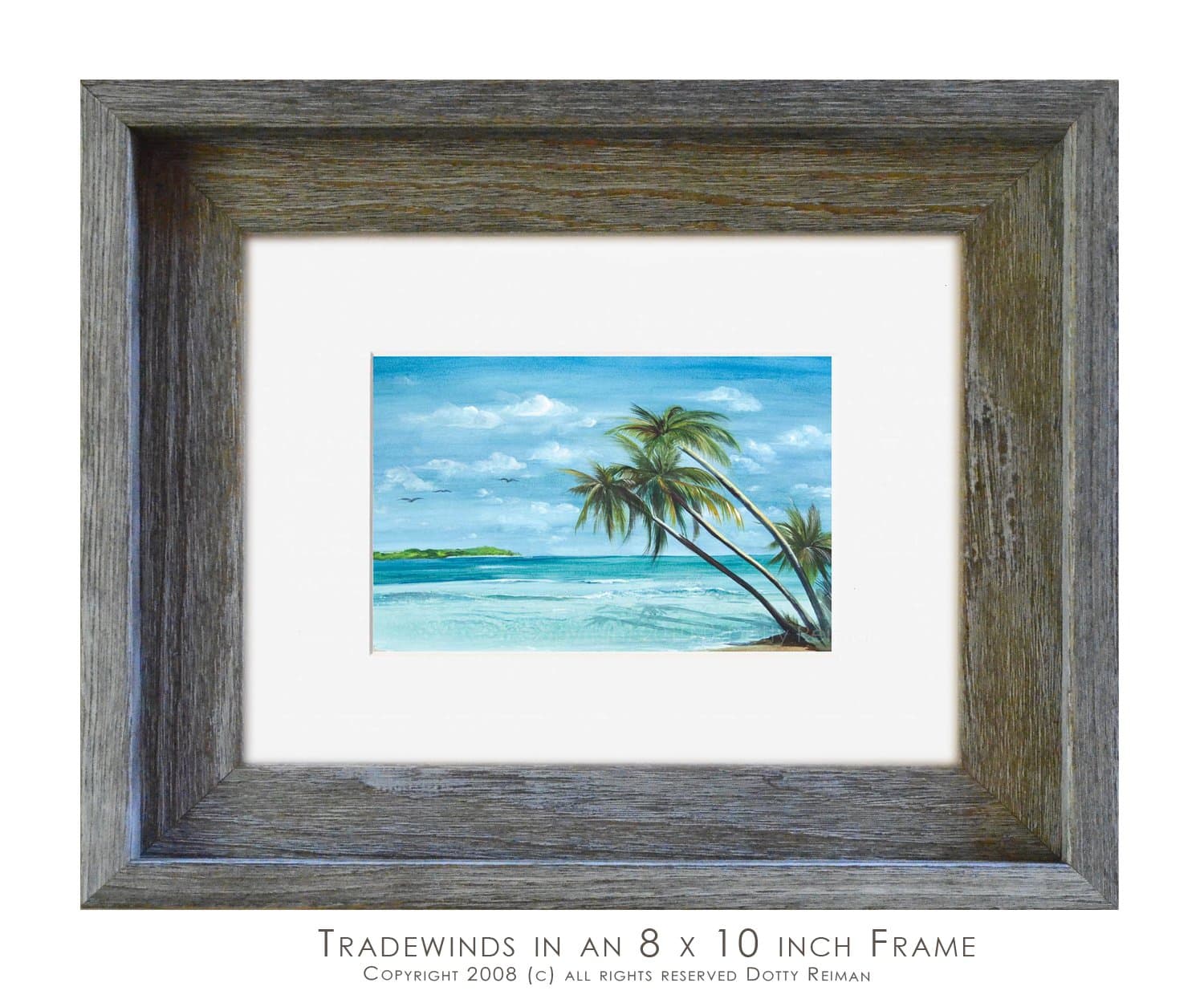 Tropical Watercolor Art Print by Dotty Reiman Titled Tradewinds with 8 x 10 inch Weathered Grey Frame