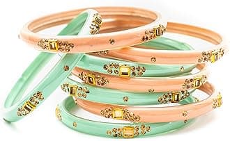 Swara Creations Traditional Glass Kada Bangles Set for women & girls Glossy Bangles Gemstone stone work Red Green Yellow Pink multicolor glass Kade