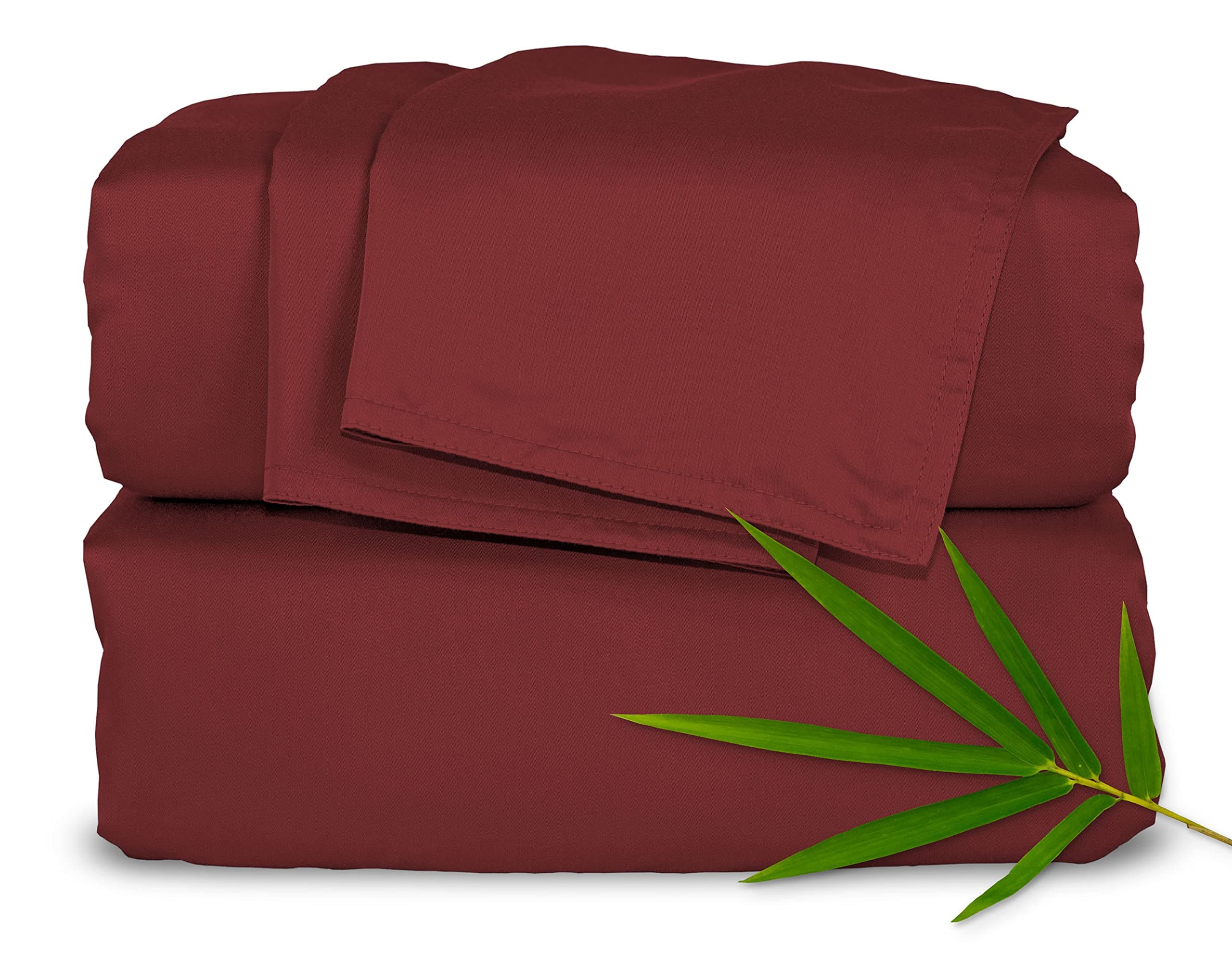 Pure Bamboo King Sheets, Genuine 100% Organic Viscose Derived from Bamboo Bed Sheet Set, Luxuriously Soft & Cooling, Double Stitching, 2 Year Quality Promise (King, Merlot)
