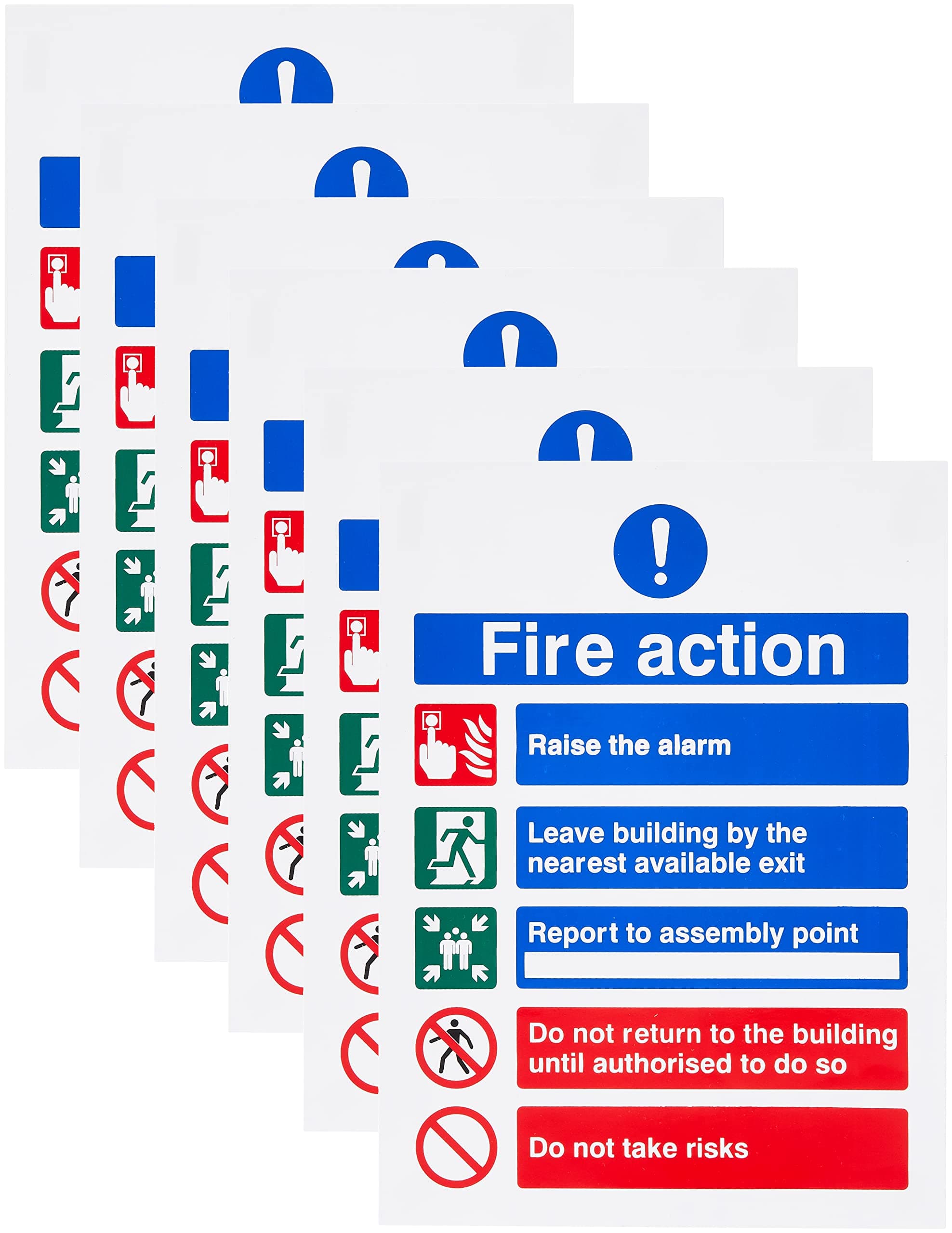 Pack of 6 Raise The Alarm Fire Action Notice Signs 150mm x 200mm - Self Adhesive