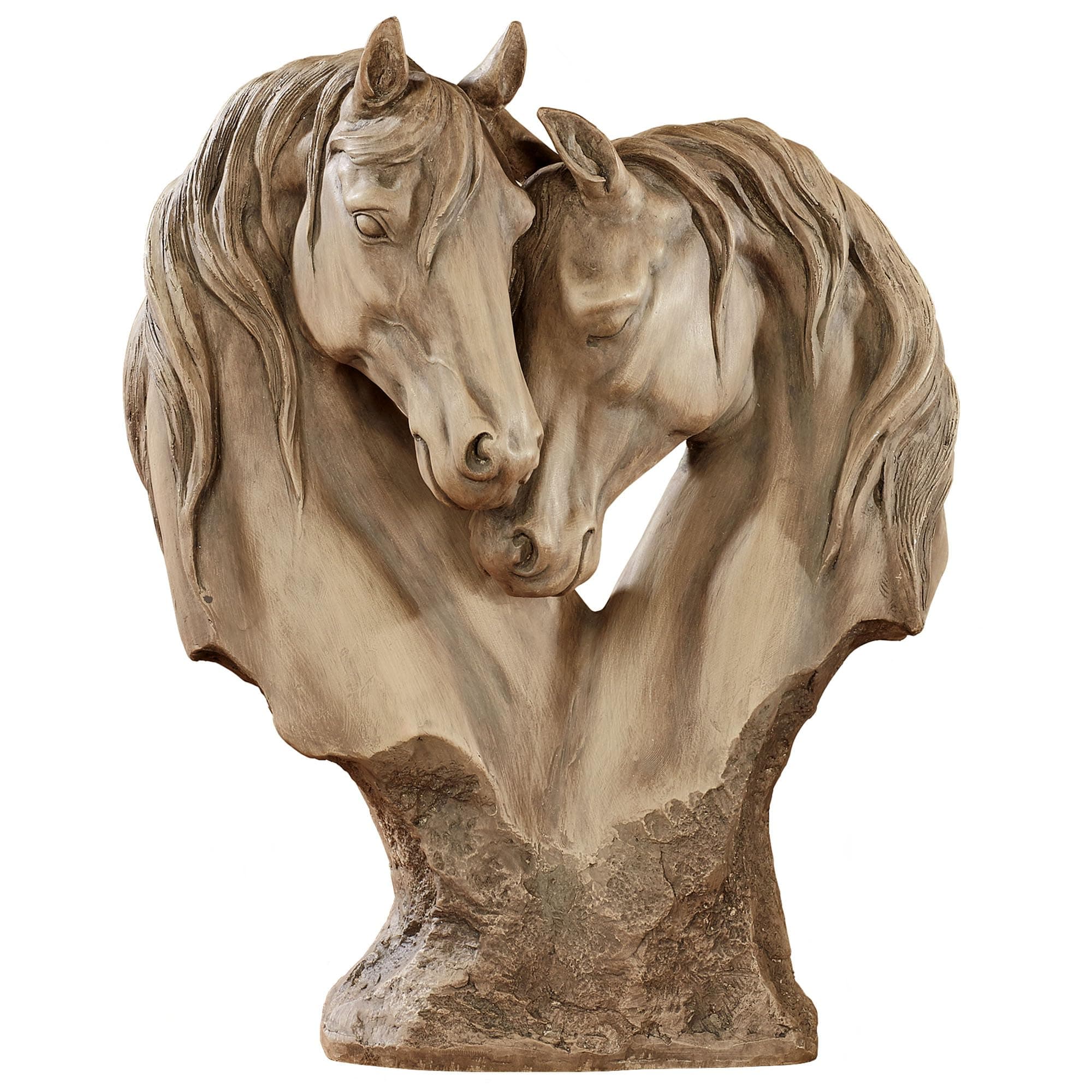Loving Horses Table Sculpture Tan - Light Brown - Made of Resin - Display Decor for Horse Lovers Bedroom, Living Room - Animal Head Bust Statues - Nuzzling Equine - Heart Shaped