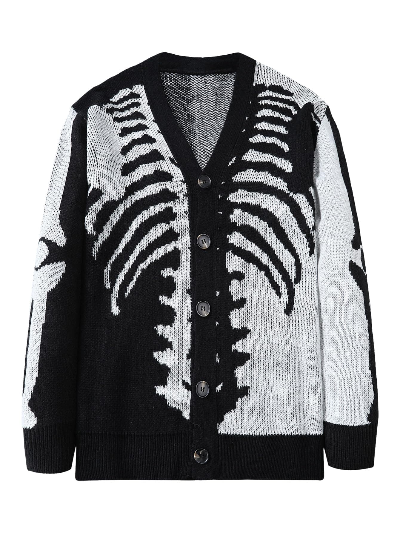 SHENHE Men's Skeleton Pattern Cardigan Sweaters Long Sleeve Unisex Outwear Knitted Coats