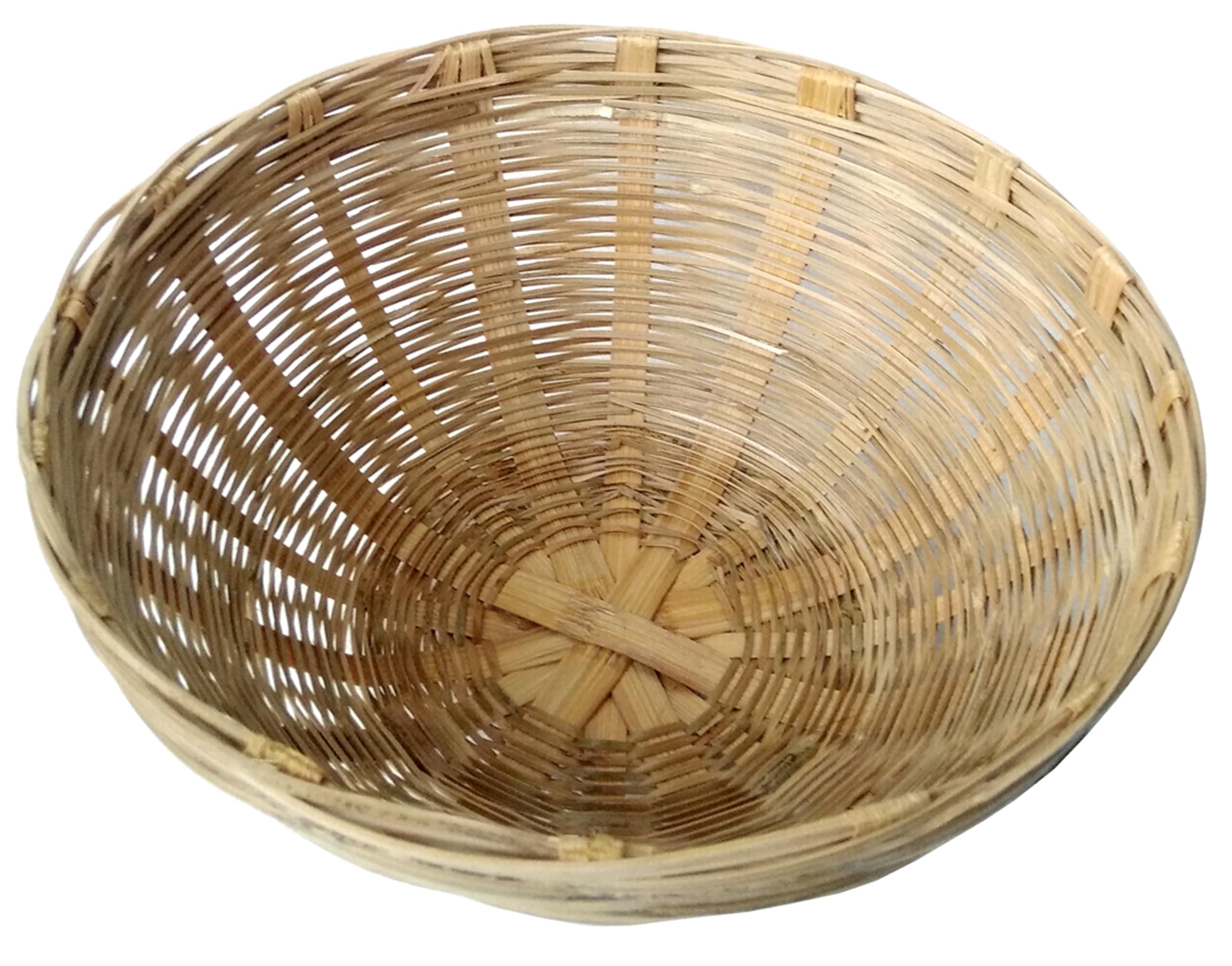 Natural Hand Crafted Weaved Bamboo Fruit and Vegetable Basket Punnet Nub Pannier Mammock Tokri - 25 Cms - Pack of 1 - Beige Brown