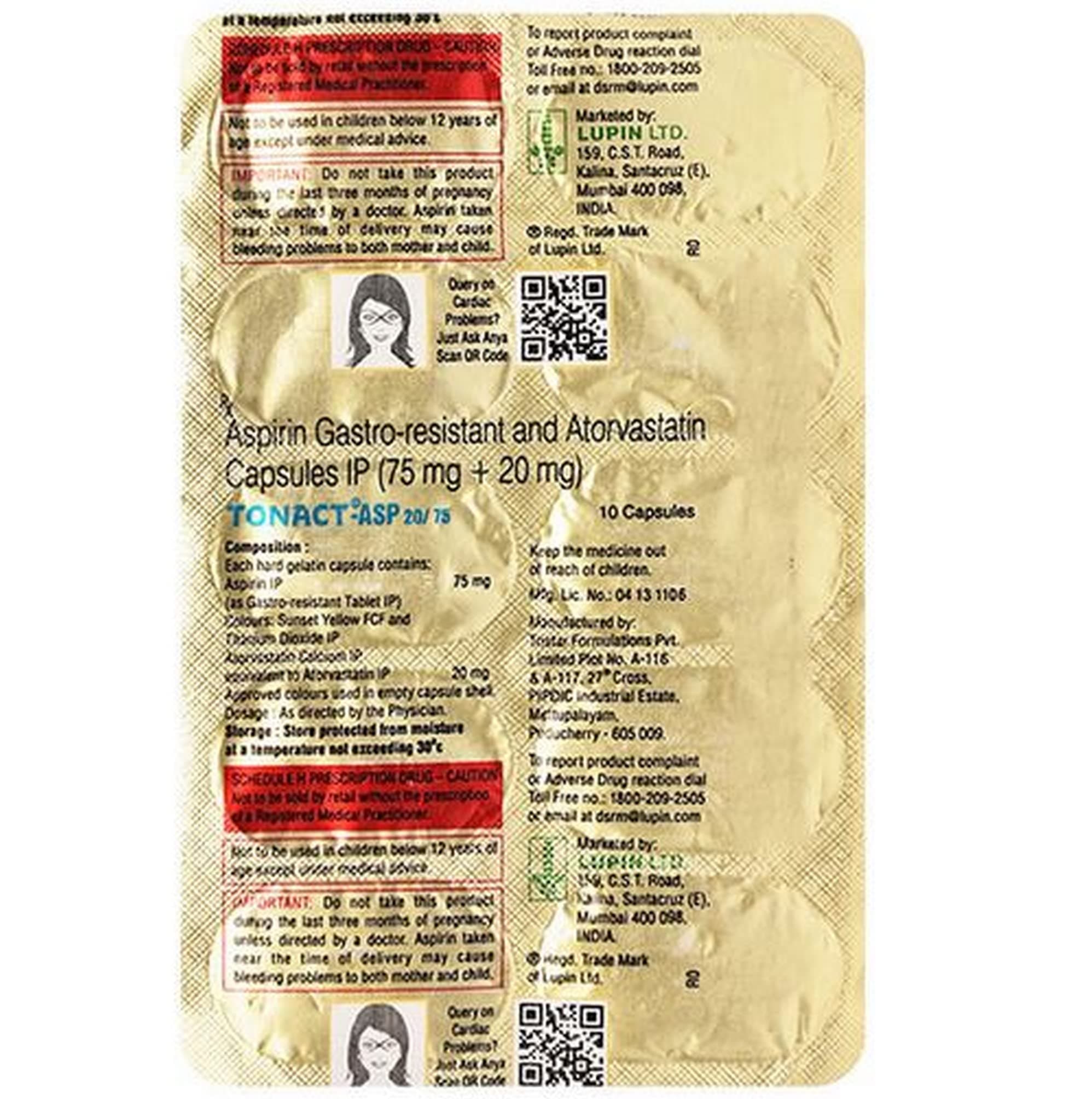 Tonact-ASP 20/75 - Strip of 10 Capsules