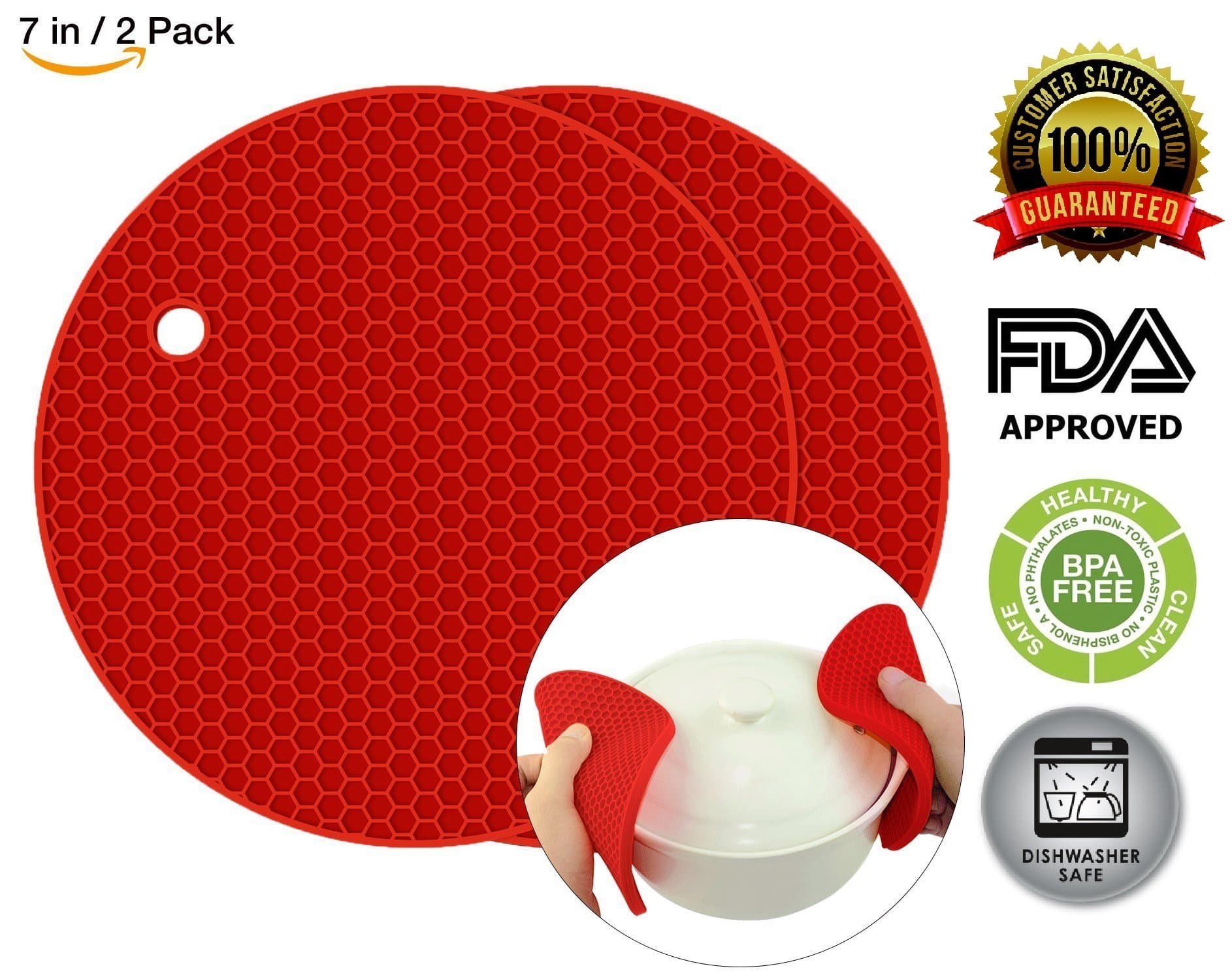 Sanskriti Premium Products Silicone Pot Holder BPA-free Round Mat Perfect for Heat Resistant Coasters Cup Non-slip Flexible Durable (Red) Set of 2