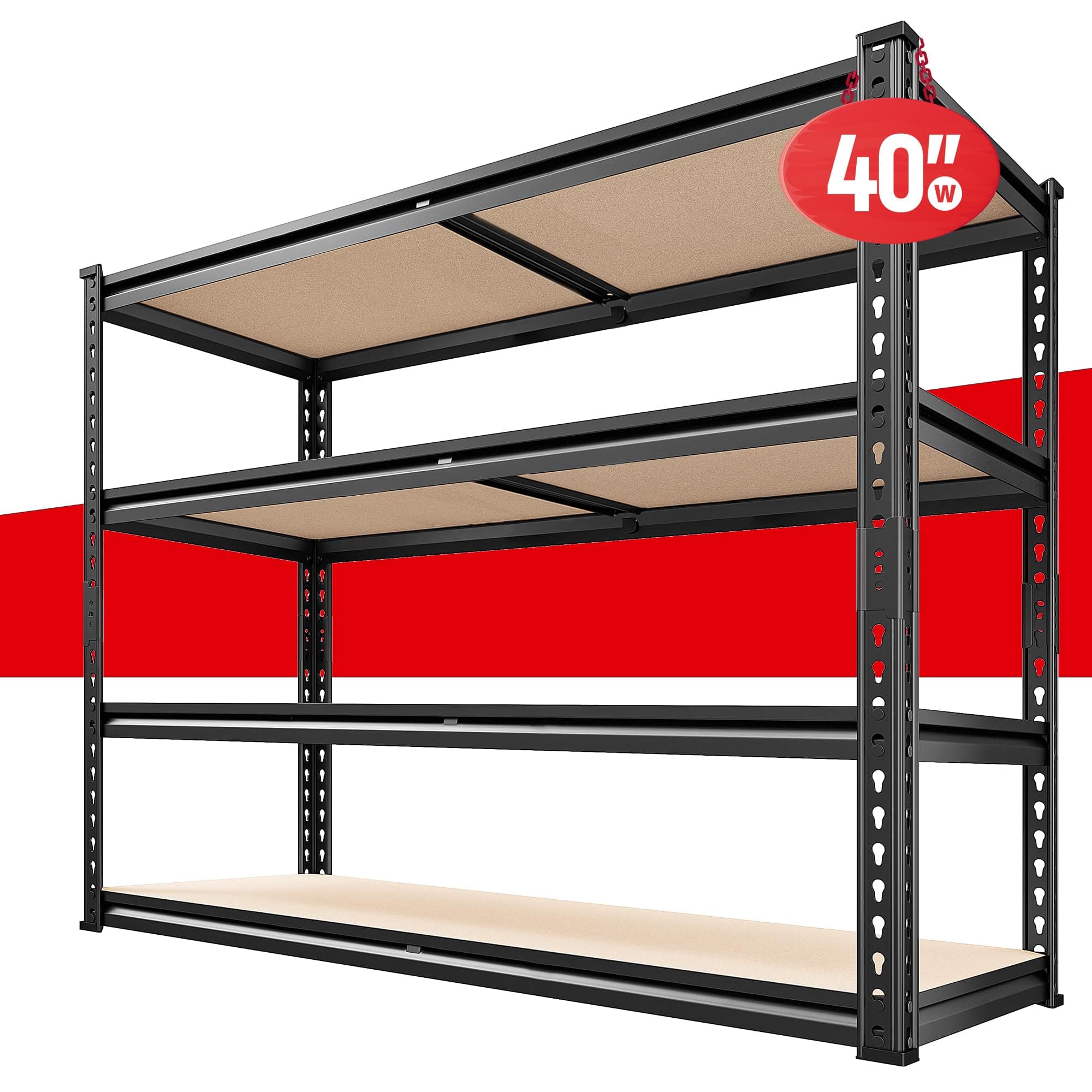 REIBII 40" W Garage Shelving 2000LBS Storage Shelves Adjustable Metal Shelving Heavy Duty 4 Tier Garage Shelves 60" H Metal Shelves for Closet Pantry Kitchen Warehouse 40" W × 20''D × 60''H