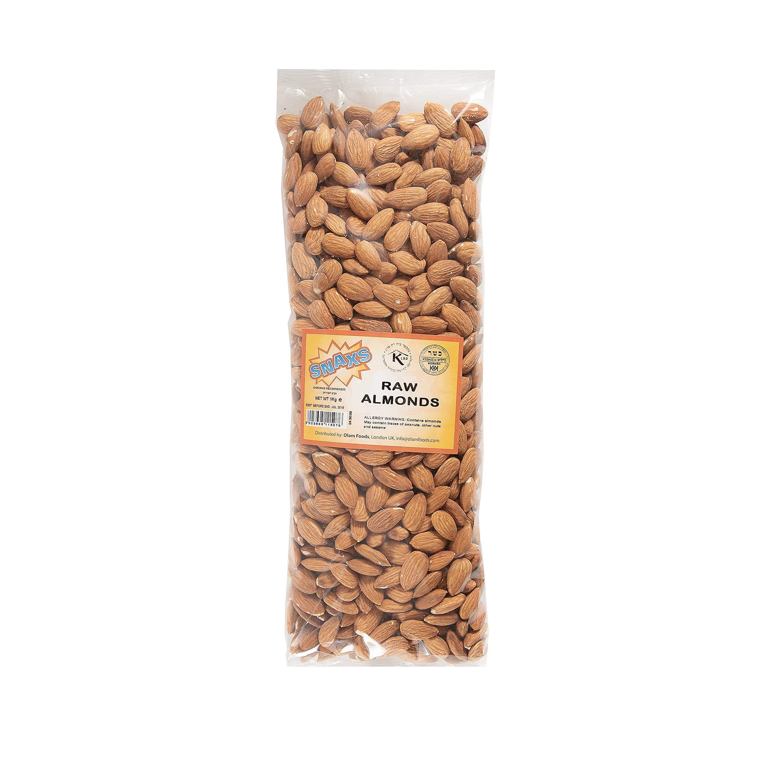 Extra Large Raw Organic Almonds (Bulk) 1KG - Whole Natural Non-GMO Californian Almond Pack - Everyday Super Food with Protein & Omega 3