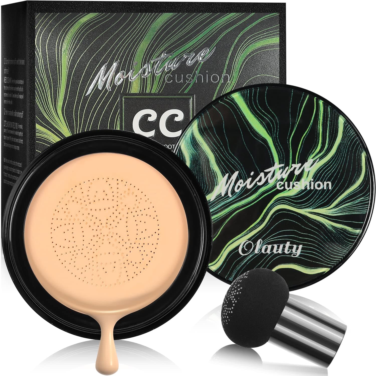 firstfly CC Cream Foundation, Mushroom Head Air Cushion CC Cream, BB Cream, Long Lasting Moisturizing Concealer, Moisturizing BB Cream Makeup Base Primer with Mushroom Makeup Sponge