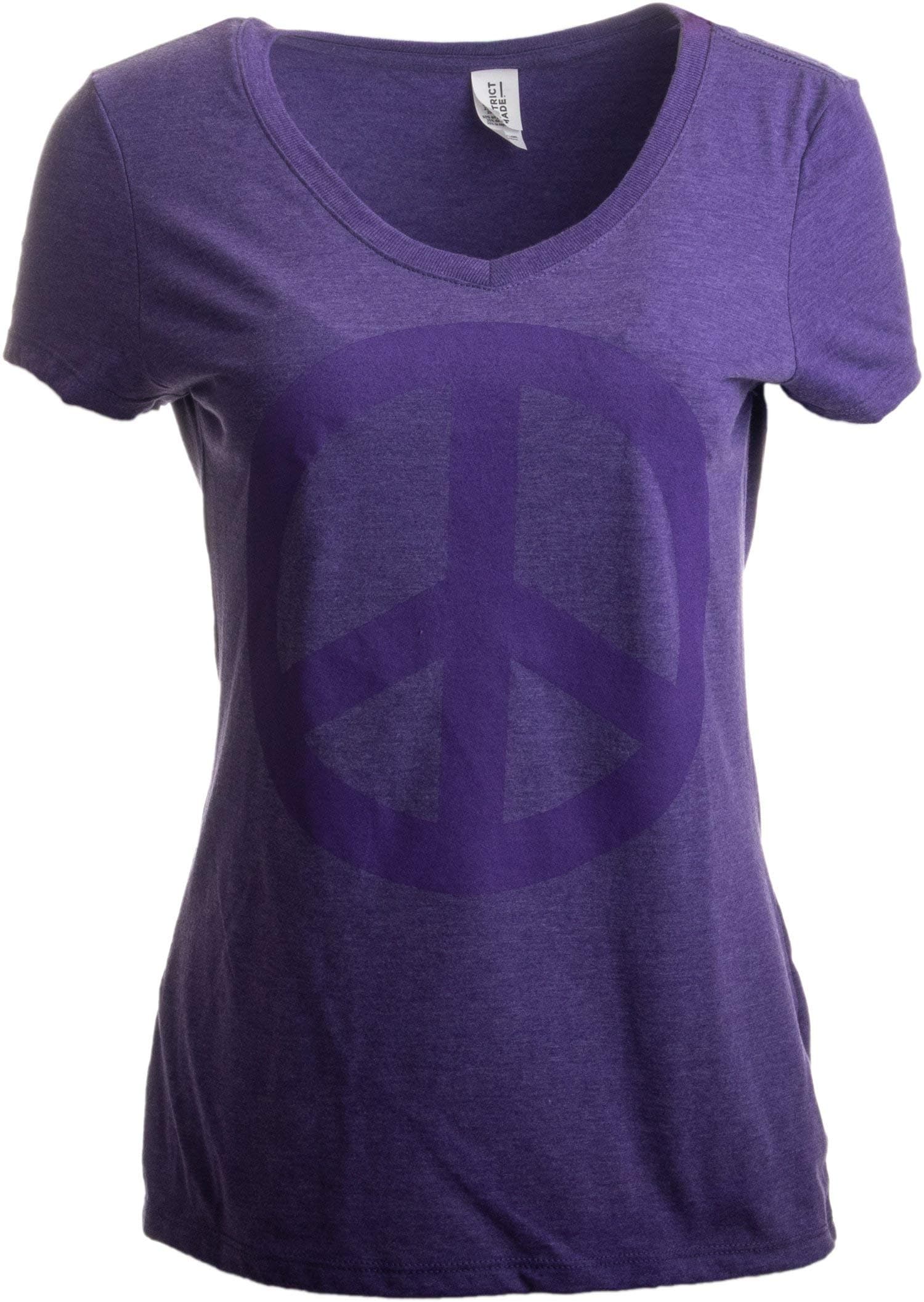 Ann Arbor T-shirt Co.Peace Sign | Cute, Cool Retro Hippy Positive Happy Yoga V-Neck T-Shirt for Women-(Vneck,XL)