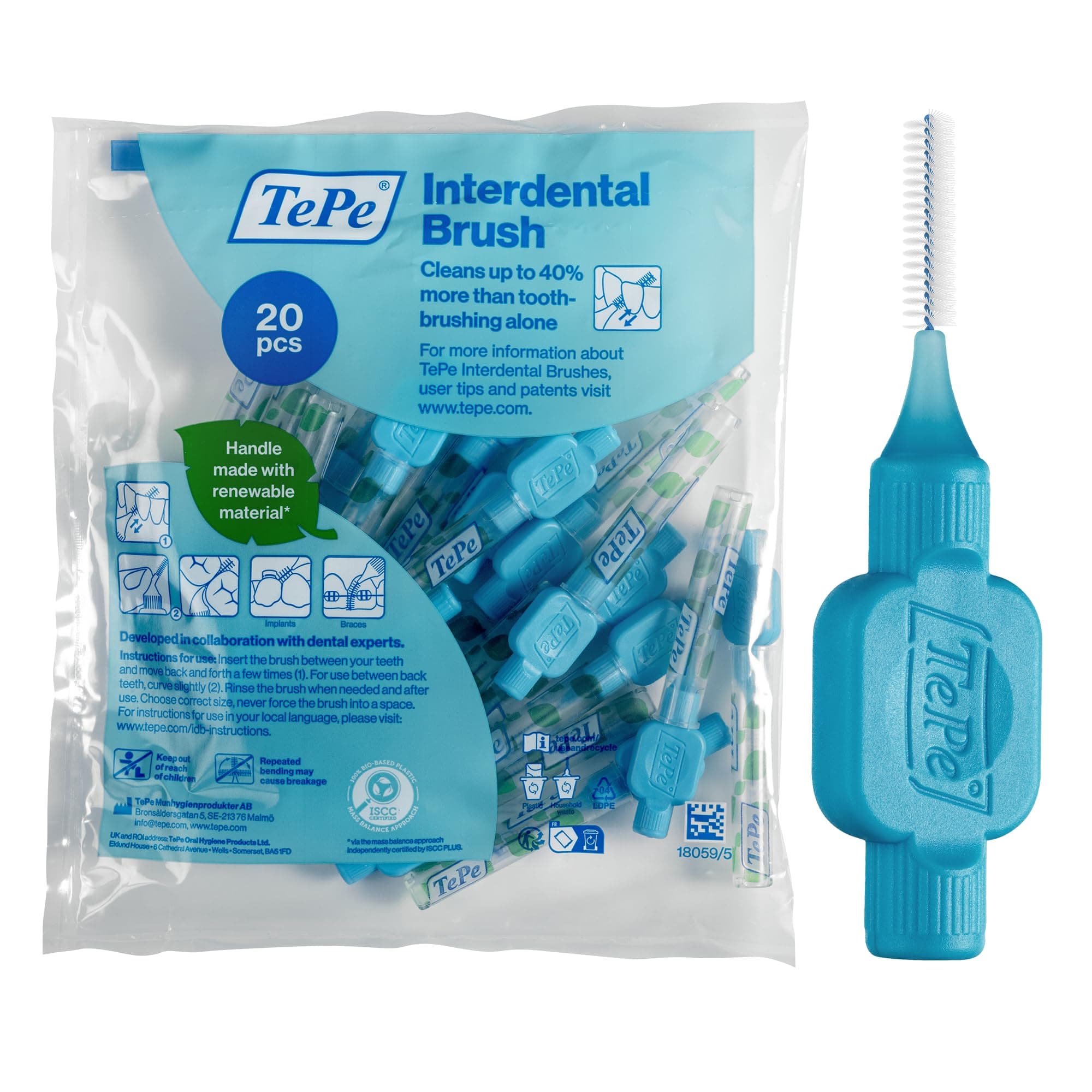 Interdental Brushes Original | Size 5-0.8mm | 1 Pack of 20 Brushes (0.6 mm, Blue)