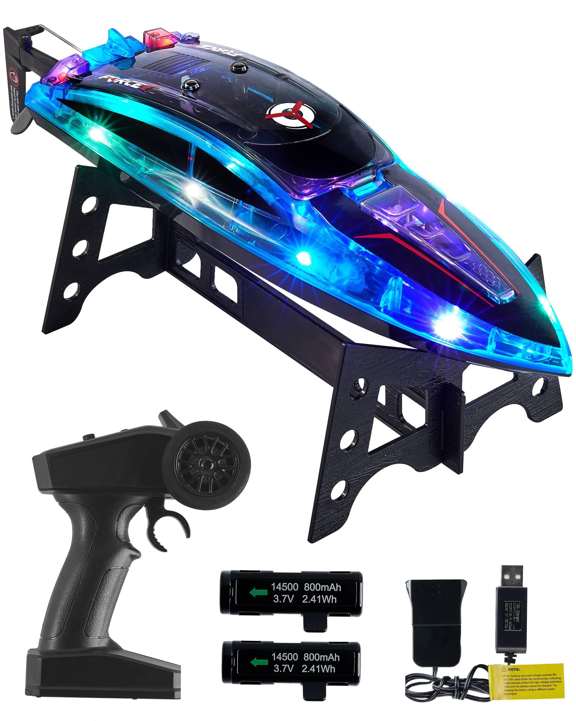 Force1 Velocity Pro LED RC Boat- Remote Control Boats for Adults and Kids, Underwater Speed Racing Mini RC Toy for Pools and Lakes, LEDs, 2.4GHZ Transmitter, Rechargeable Batteries, Low Battery Alert