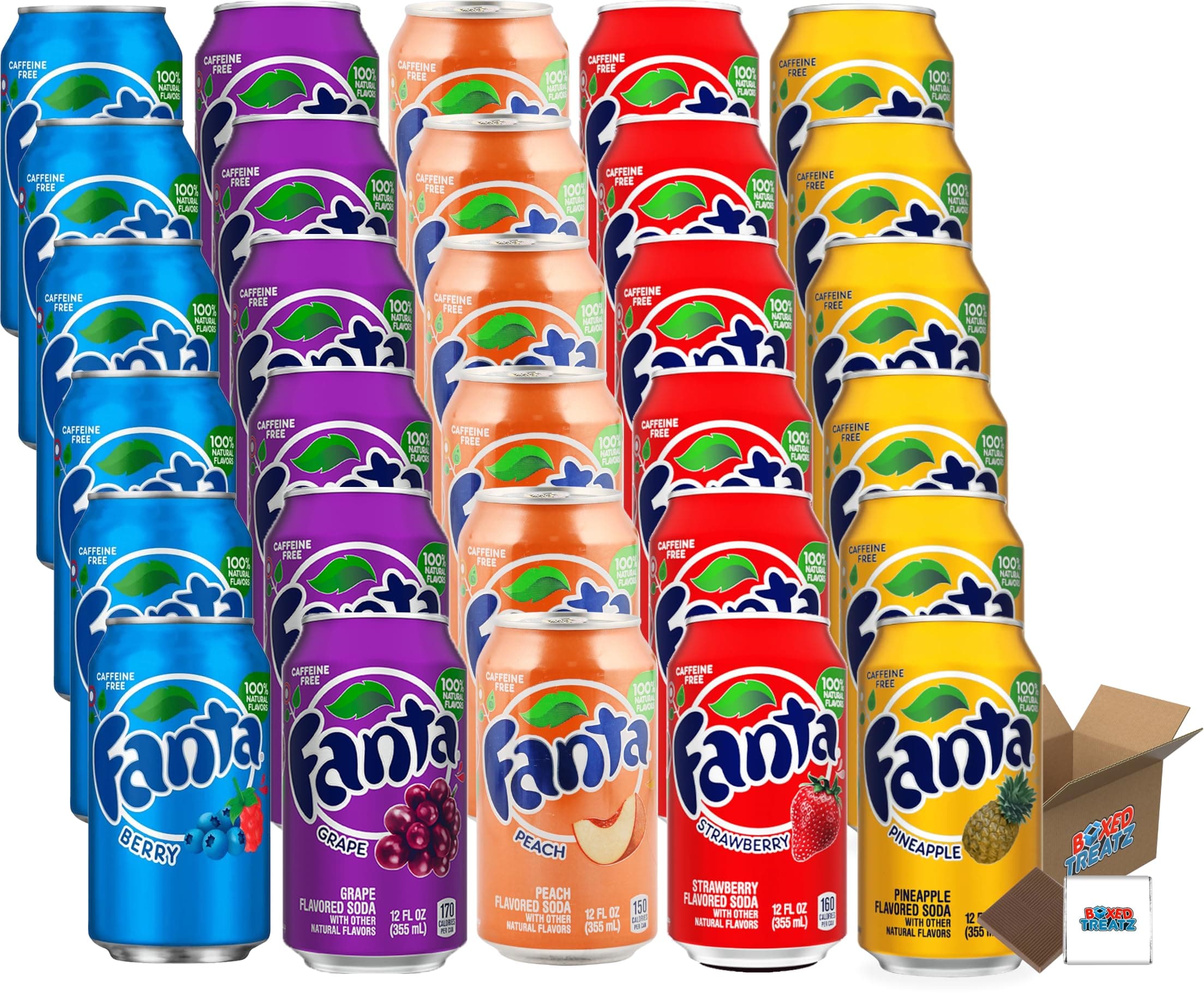 Fanta USA Variety Party Pack 12-24 Cans / 4 Flavours Randomly Sent: Grape, Peach, Strawberry, Pineapple, Berry - Boxed Treatz (355ml, 4 Flavours (6 Pcs Each))