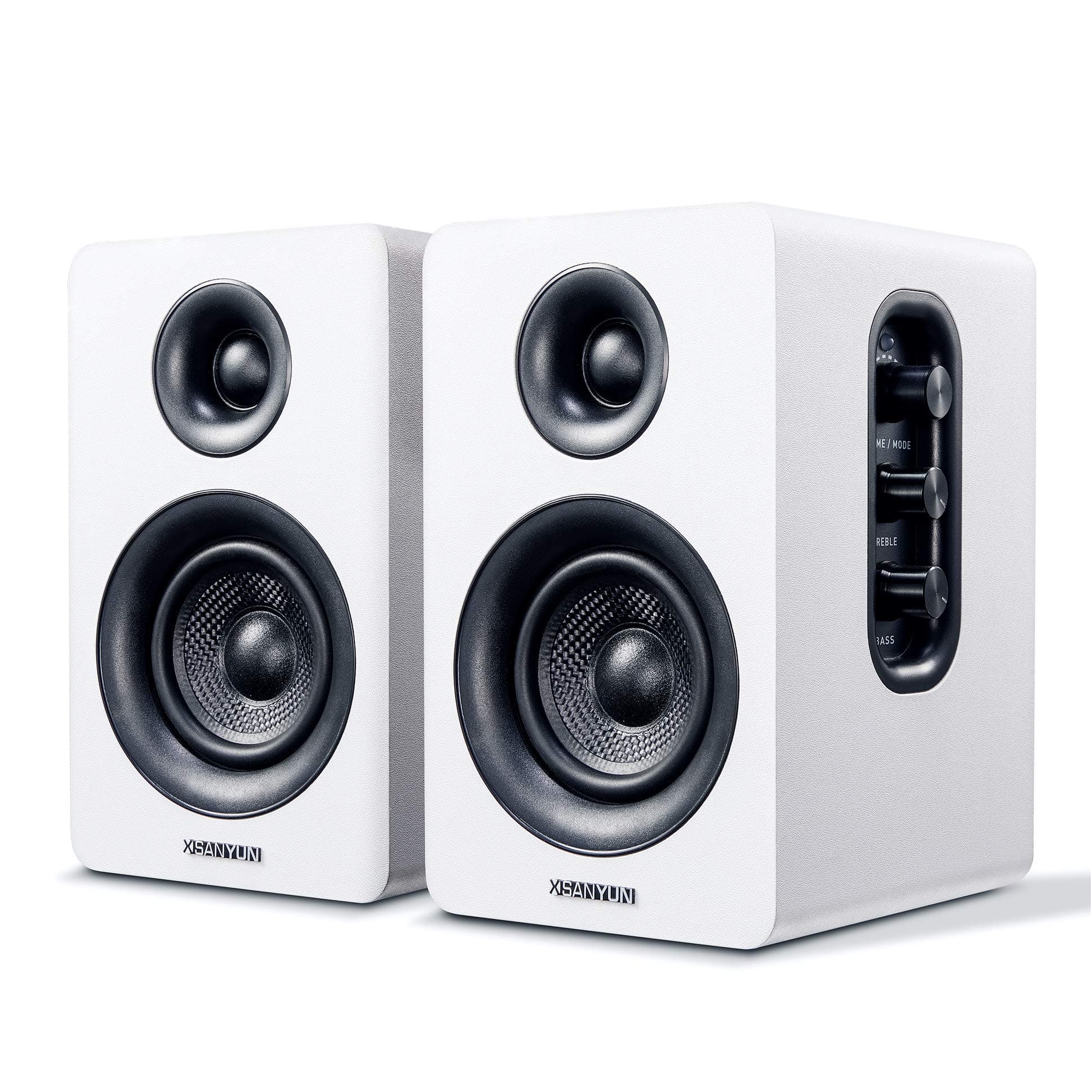 Sanyun SW208 Active Shelf Speaker, 3 inch, Bluetooth 5.0, 60W, Built-in 24-bit DAC, Dynamic 3D Surround Sound for 2.0 Computer Monitor (Pair, White)