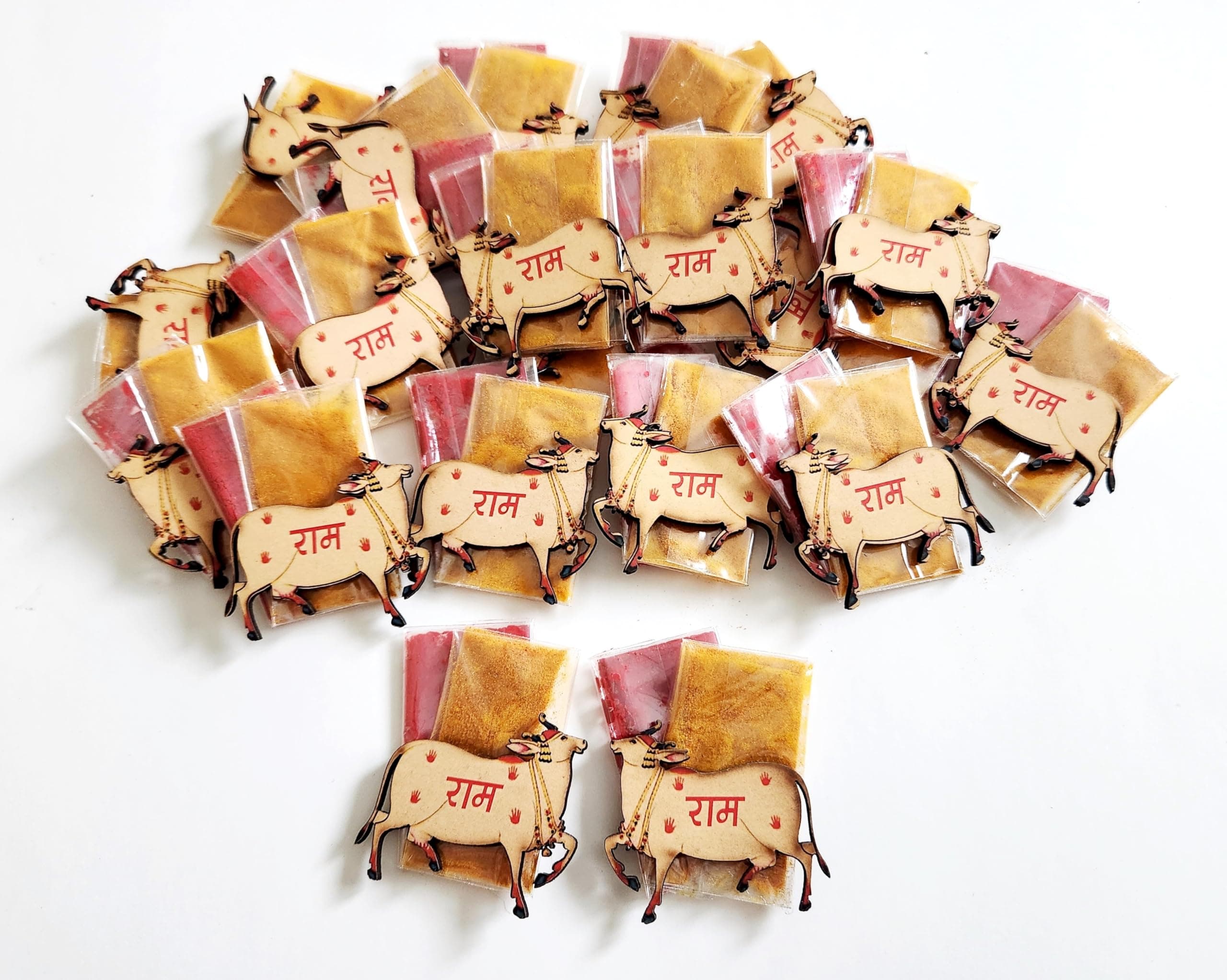 Matrika Hand Made Haldi Kumkum | Set of 20 Cow Ram Haldi Kumkum | Pasupu kumkum | Tamboolam | Pooja | Return Gift | B_HK-Cow, Assorted