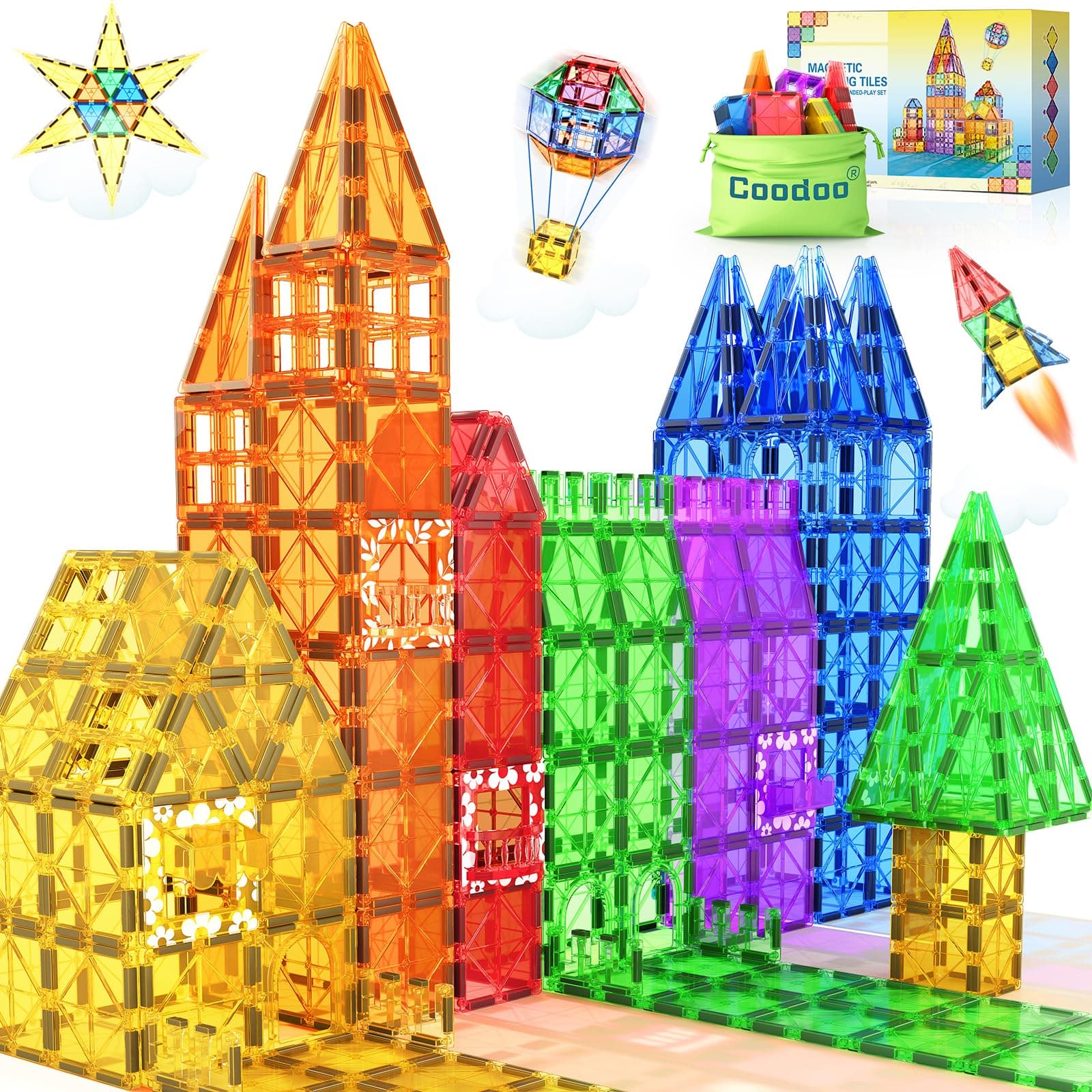 60 PCS Magnetic Building Tiles STEM Magnetic Blocks Sensory Toys Kids Games Magnet Building Toys for Boys and Girls Aged 3+, Kids Brain Development Preschool Kindergarten Toddler Toys