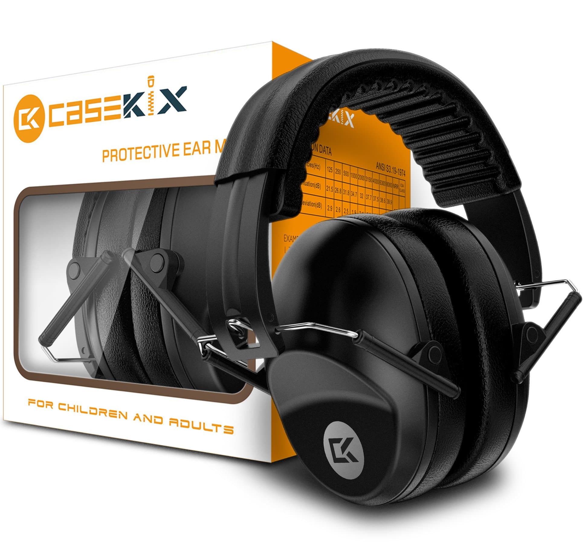 Casekix Extra Comfortable Soundproof Safety Earmuffs - Protection from Permanent Damage for Adults and Kids - Noise Reduction from Loud Machinery or Events! (Black)