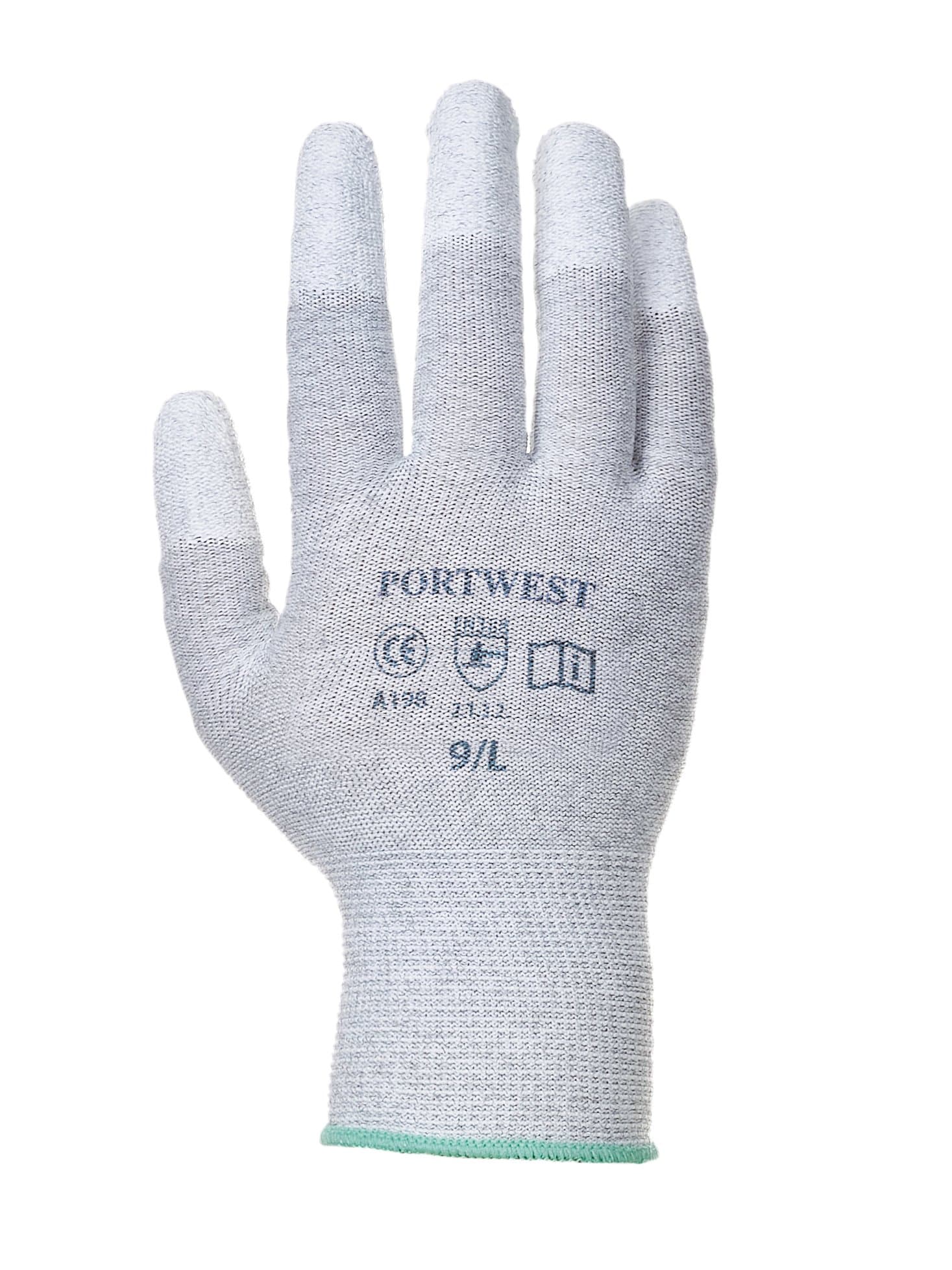 ESD Antistatic PU Fingertip Glove Grey/White/for Use in Electronic Precision Work – Measuring and CE certified EN 420/EN 388 EN1149