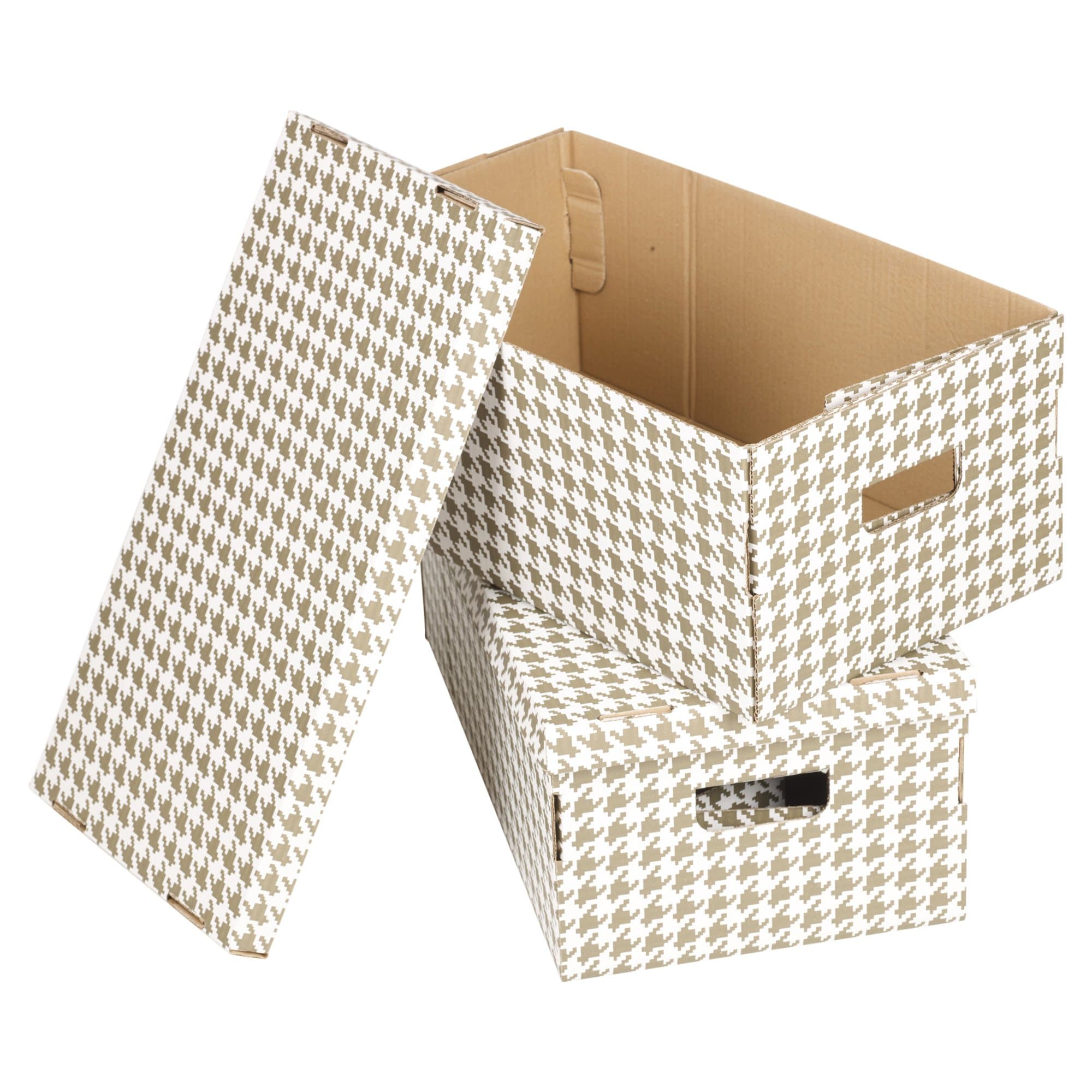 ORDINETT Set Of 2, 3 Or 4 Cardboard Storage Boxes With Lids Lightweight With Handles NEW (2, Gold 52x29x20cm)