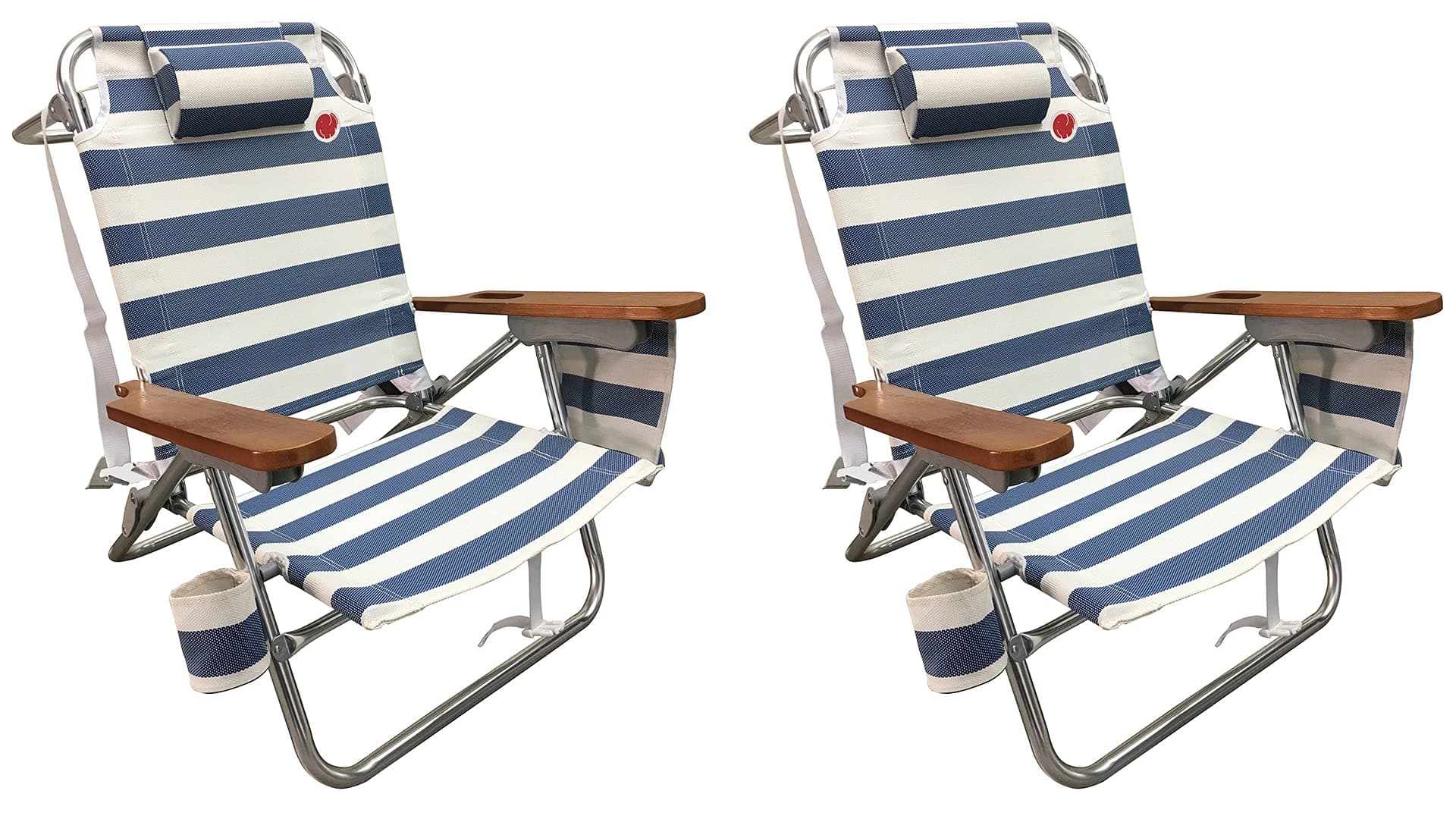 OmniCore Designs Multi-Position Wood Arm Beach Chair (2-pk) | Headrest, Media Organizer Pocket, Cup Holder, textilene Fabric, Dual Backpack Carry Straps | Outdoor Patio and Camping Chair