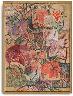 Roslynity Framed Canvas Wall Art Vintage Print Oil Paintings Abstract Botanical Floral Bouquet Grandmillennial Nature Retro Aesthetic Artwork for Home Living Room Bathroom Wall Decor (12"x16")