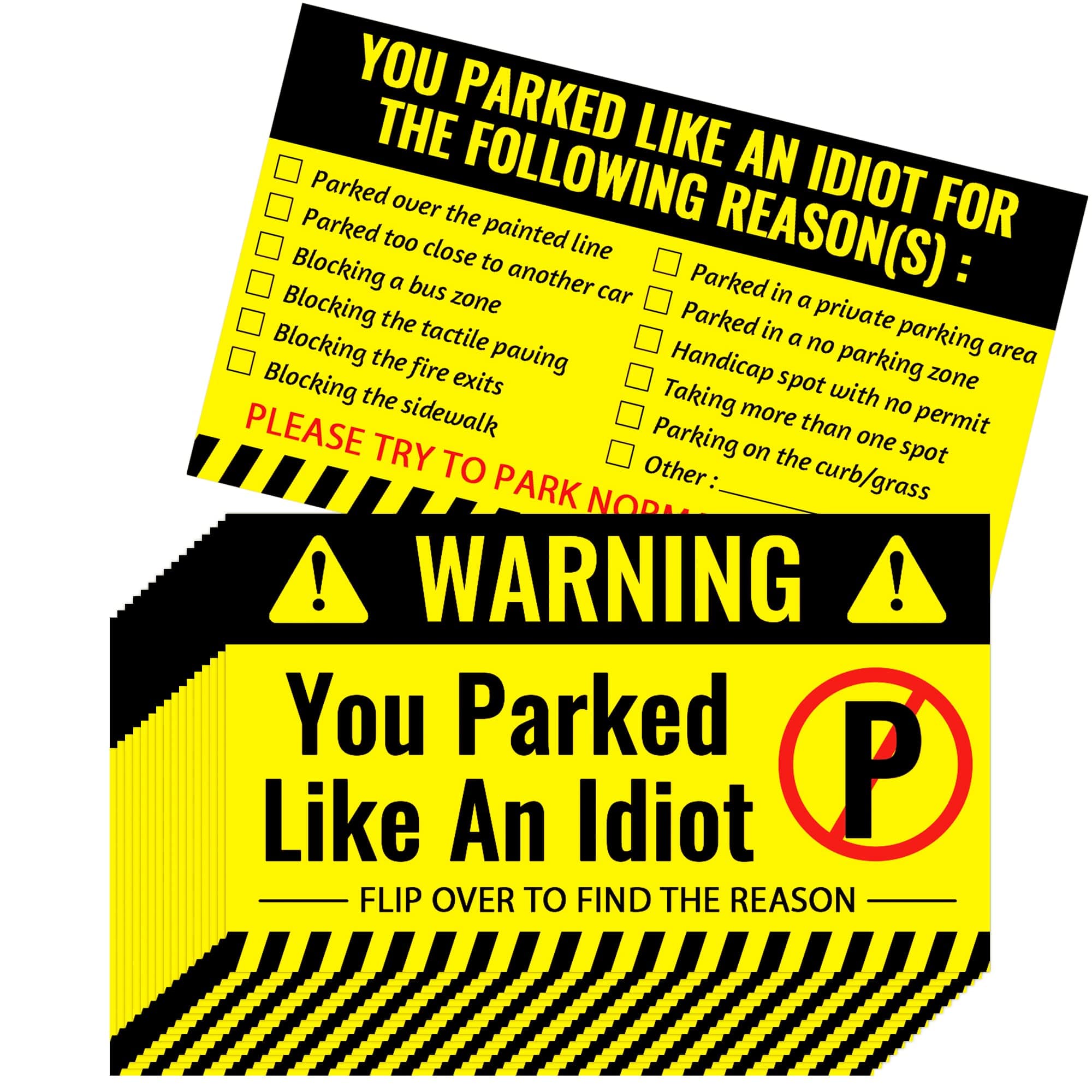 100 Pieces Bad Parking You Parked Like an Idiot Cards - 3.5 x 2 Inches Stickers With Multi Violation Reasons (Style 1)