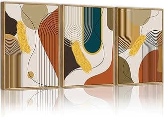 PHOPAGO Boho Abstract Framed Wall Art Modern Minimalist Luxury Gold Line Artwork Kitchen Dining Room Decor 11x14in Natural Framed