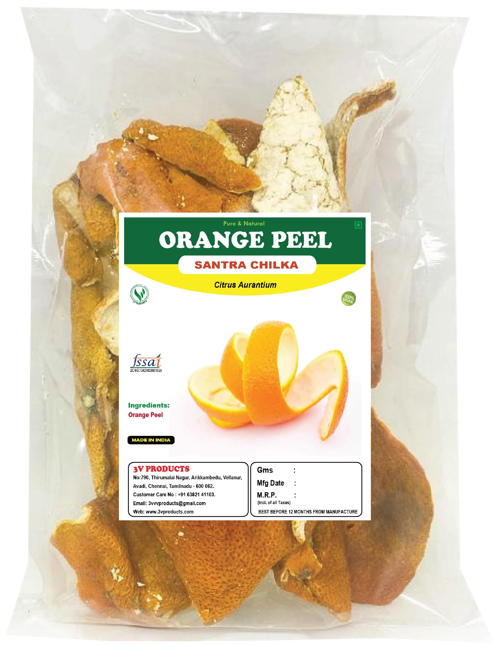 3V PRODUCTS Natural Orange Peel - Pack of 2x50g - Santra Chilka | Citrus Aurantium for Skin Care, Cosmetics, Hair Care, Face Cleanser and Removing Blackheads