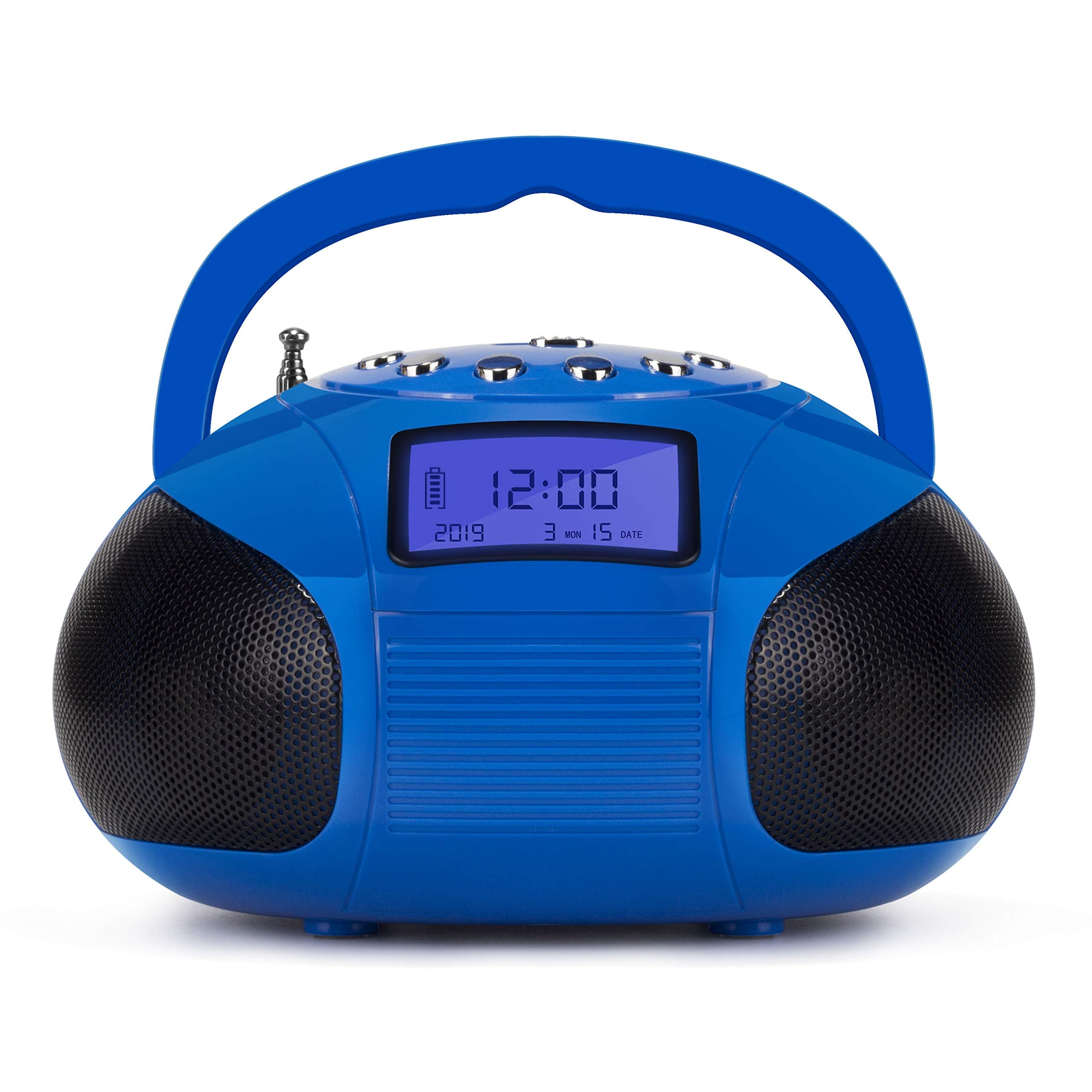 August SE20 – Mini Bluetooth MP3 Stereo System – Portable Radio with Powerful Bluetooth Speaker- FM Alarm Clock Radio with Card reader, USB and AUX in - 2 x 3W Stereo Hi-Fi Speakers (Blue)