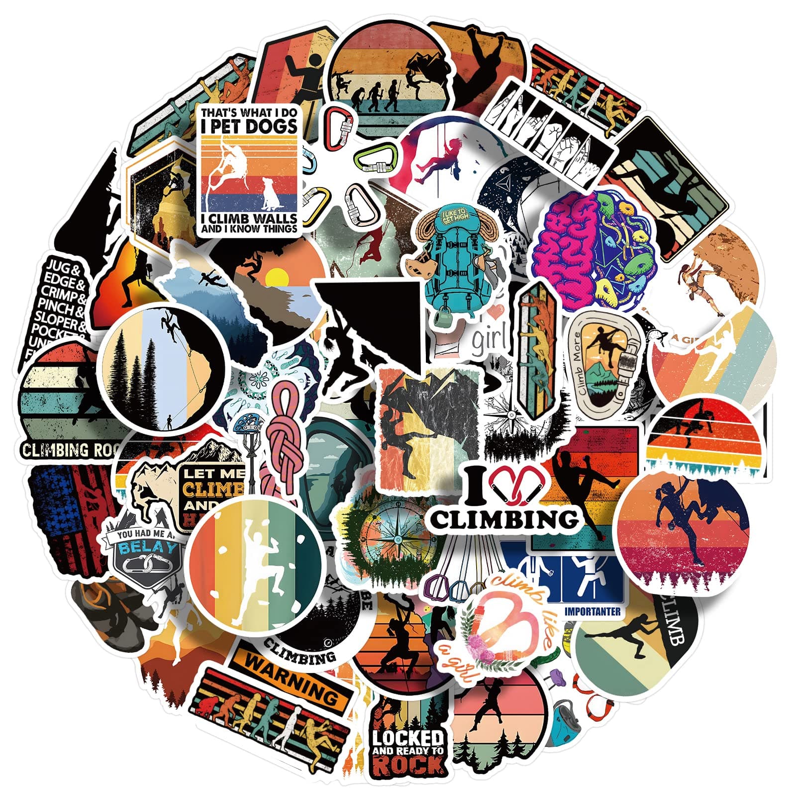 60 PCS Climbing Stickers,Outdoor Extreme Sports Rock Climbing Stickers for Water Bottles, Laptops, Suitcases,Skateboards,Car,Perfect Gifts for Climber,Adults,Teens and Kids