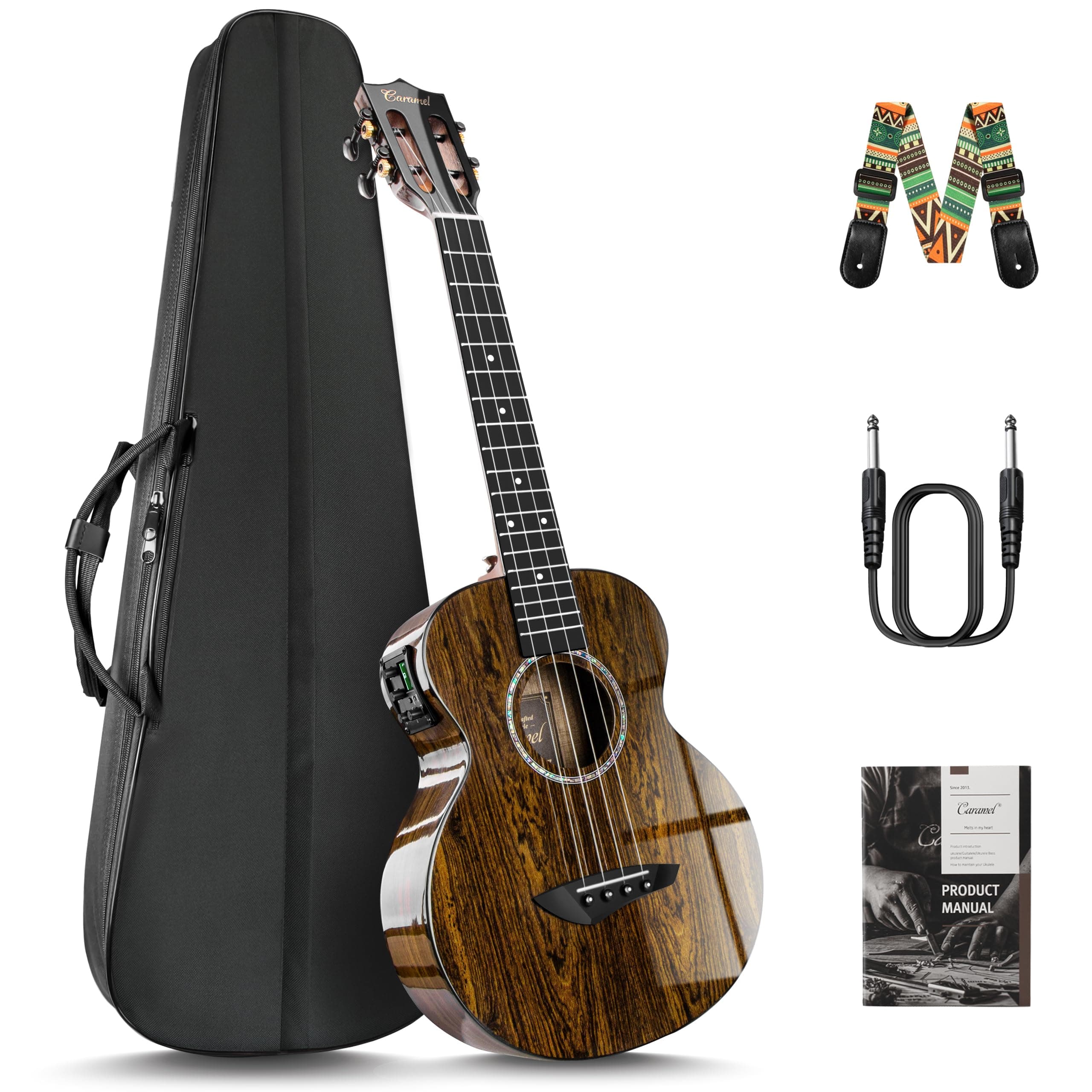 TEG95 Butterfly Bocote Glossy Tenor Acoustic & Electric Ukulele | 26-inch Handmade Professional Ukelele Kit with Accessories