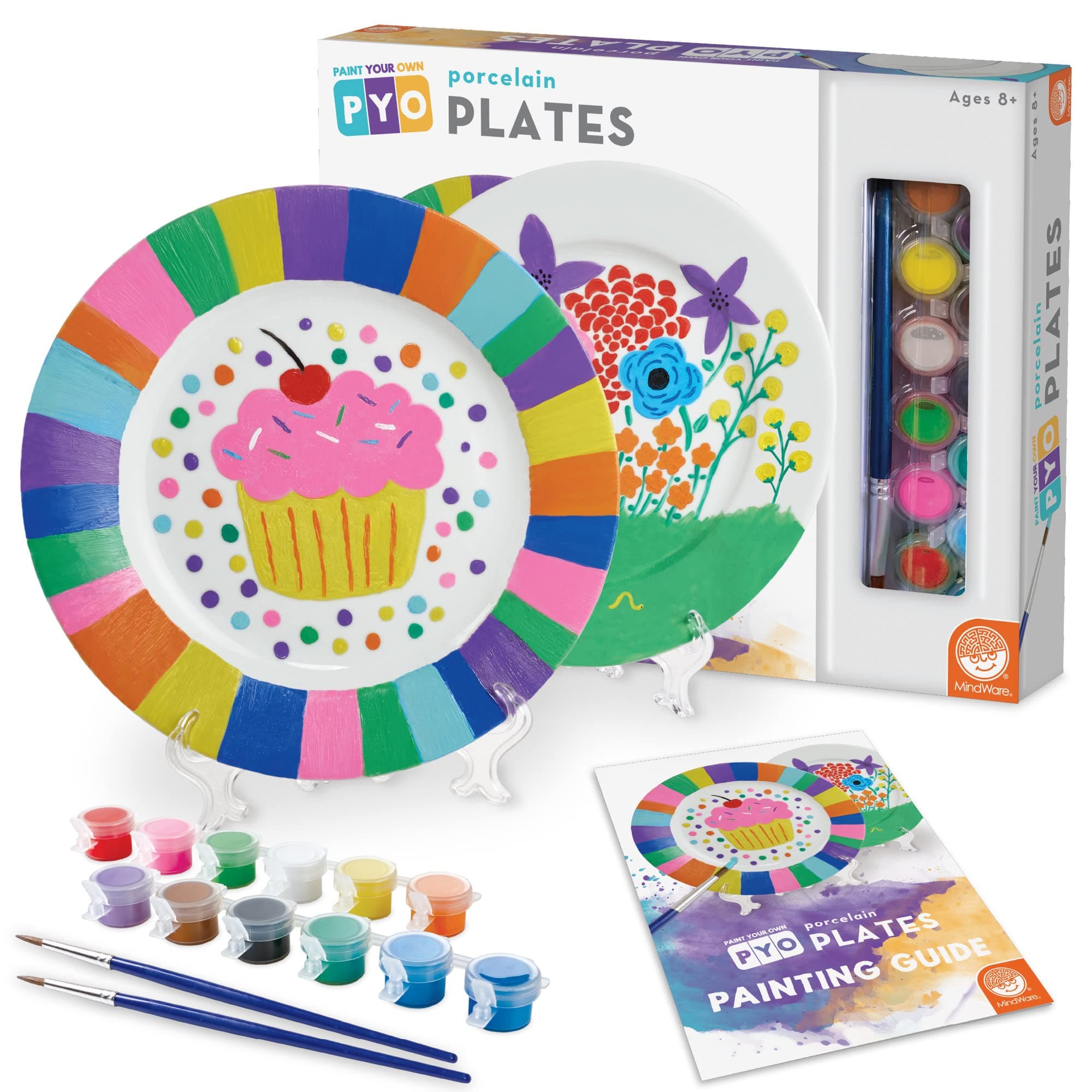 Paint Your Own Porcelain Plates - Kit Includes 2 Porcelain Plates, 12 Paints, 2 Paint Brushes, and 2 Stands