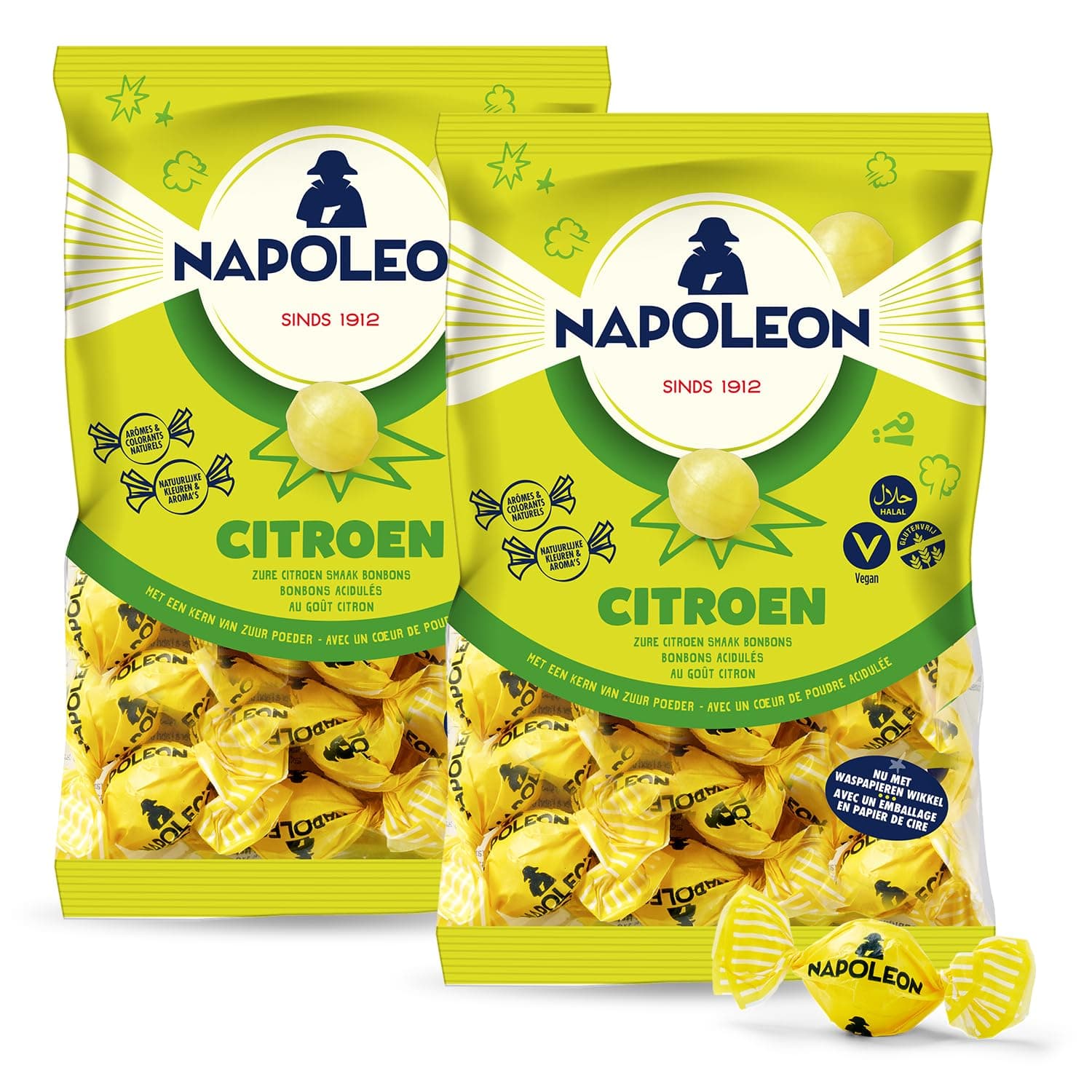 Napoleon Lemon Balls (Lempur) Sours Candy - (2-Packs) - Dutch Holland Imported Hard Candy, 5.2 oz. Per Bag