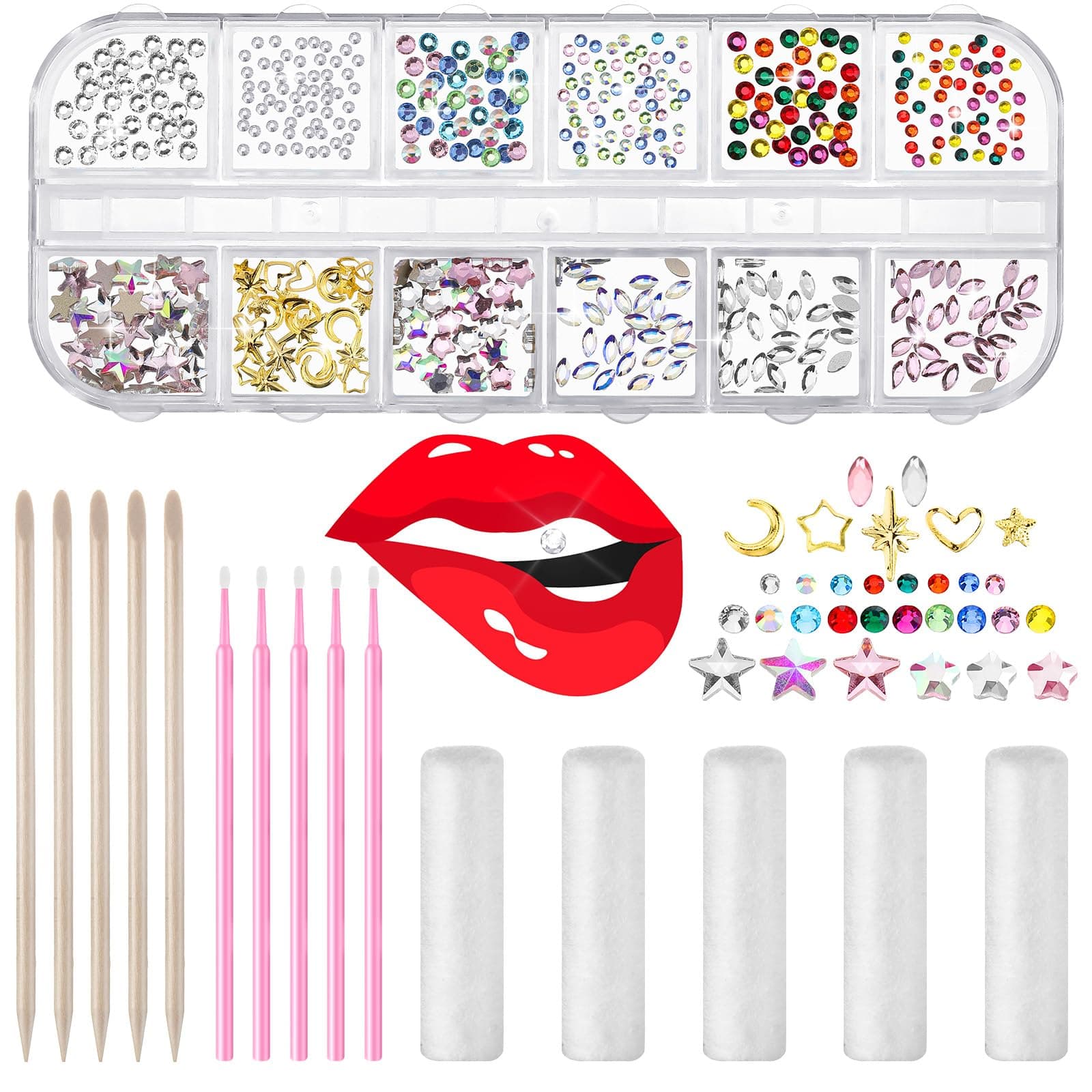 Sosation 377 Pieces Tooth Gem Kit Tooth Jewelry Kit DIY Fashionable Tooth Artificial Crystal Reflective Tooth for Halloween Christmas Teeth Party Decorations (Cool Style)