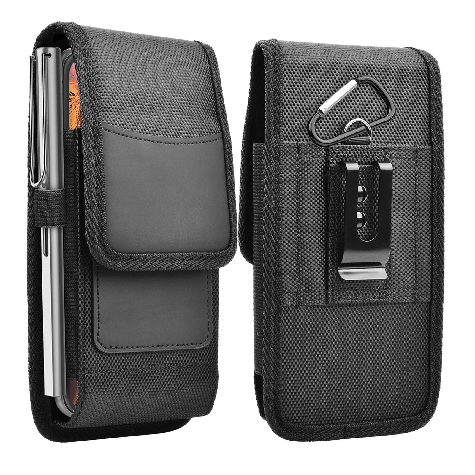 Njjex Phone Holster for Samsung Galaxy S25 Ultra S24 S23 S22 S21 S20 Note 20 A17 A16 A15 A14 A36 A35 A12 iPhone 17 Pro Max Air SE 16E Nylon Belt Clip Holster Cell Phone Pouch Card Holder Carrying Case