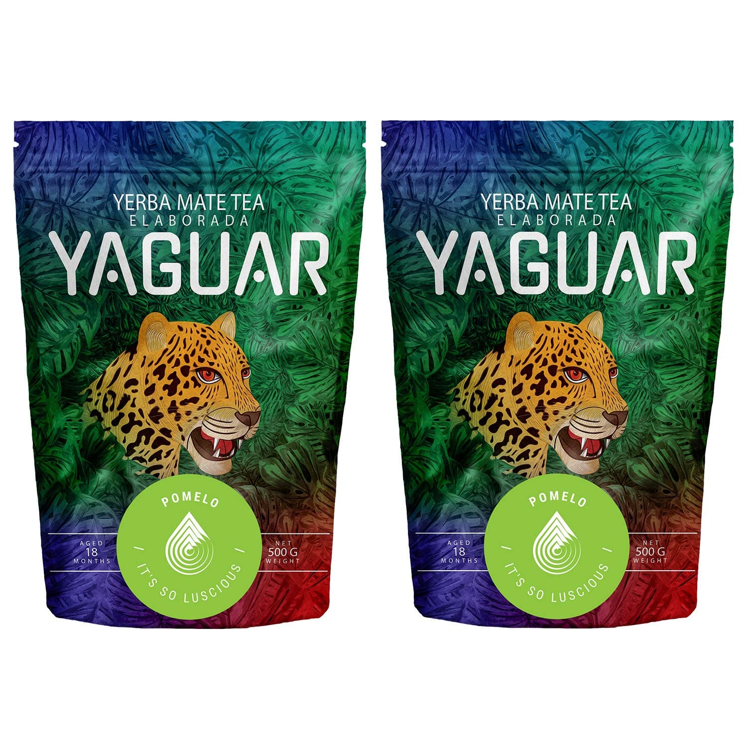 Yerba Mate Yaguar Pomelo 1000g (2X 500g), Mate Tea with Fruits, Brazilian Mate Tea with Natural Caffeine, Gluten Free, Vegan, Fruity