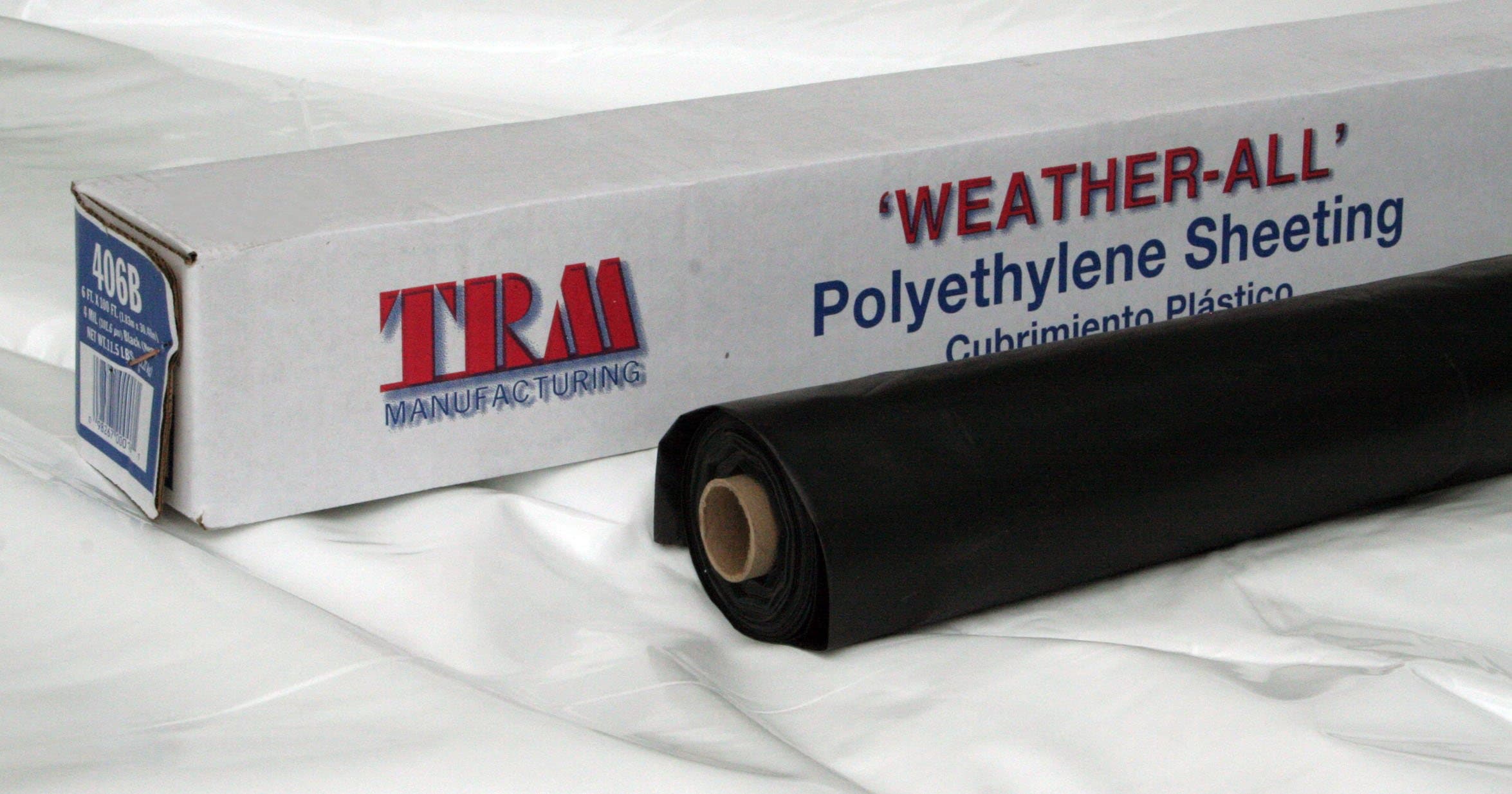 TRM Manufacturing 614B Weatherall 6 Mil Poly Plastic Sheeting Visqueen, 14' Wide 100' Long, 1 Roll in a Box, Black