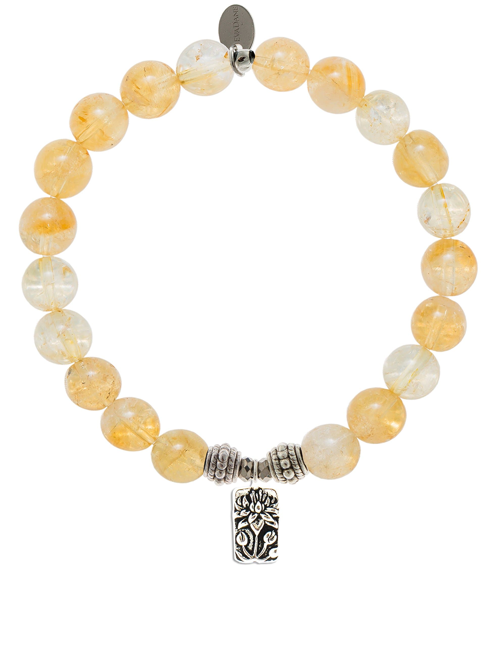 EvaDane Natural Citrine Gemstone Rope Bead Lotus Charm Stretch Bracelet