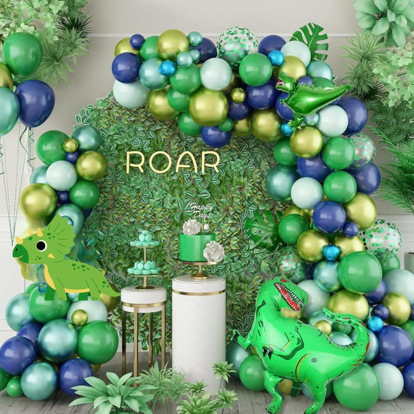 Dinosaur Balloon Arch Kit, Green Blue Balloon Garland for Boys with Dark Green Navy Blue Latex Balloon Metallic Green Confetti Balloons Dino Foil Balloons for Dinosaur Theme Birthday Party Supplies