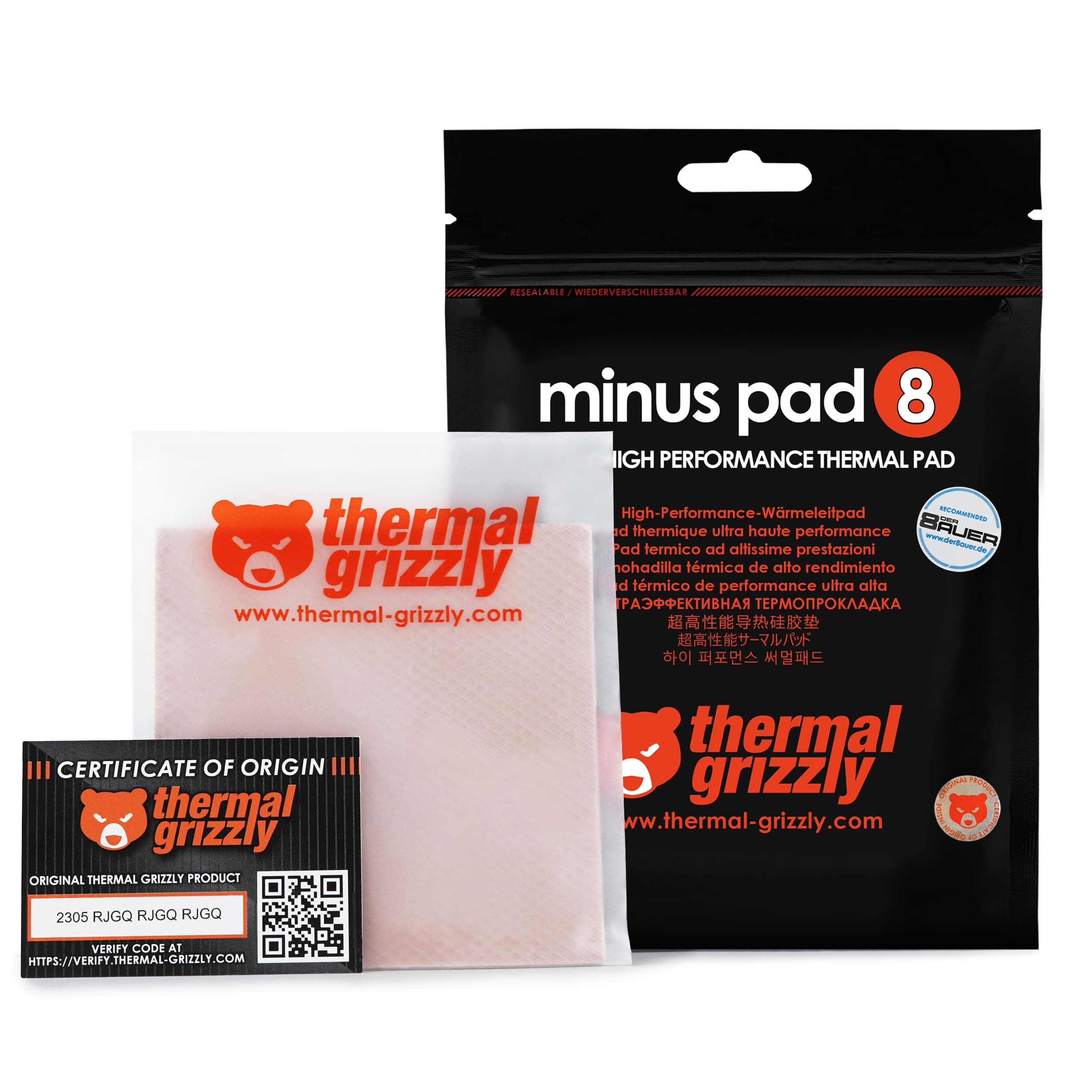 Thermal Grizzly - Minus Pad 8 (100x100x1.0mm) - Self-Adhesive Cooling Conductive Thermal Pad - Elastic and Adaptable Silicone Thermopad CPU/GPU/PS4/PS5/Xbox