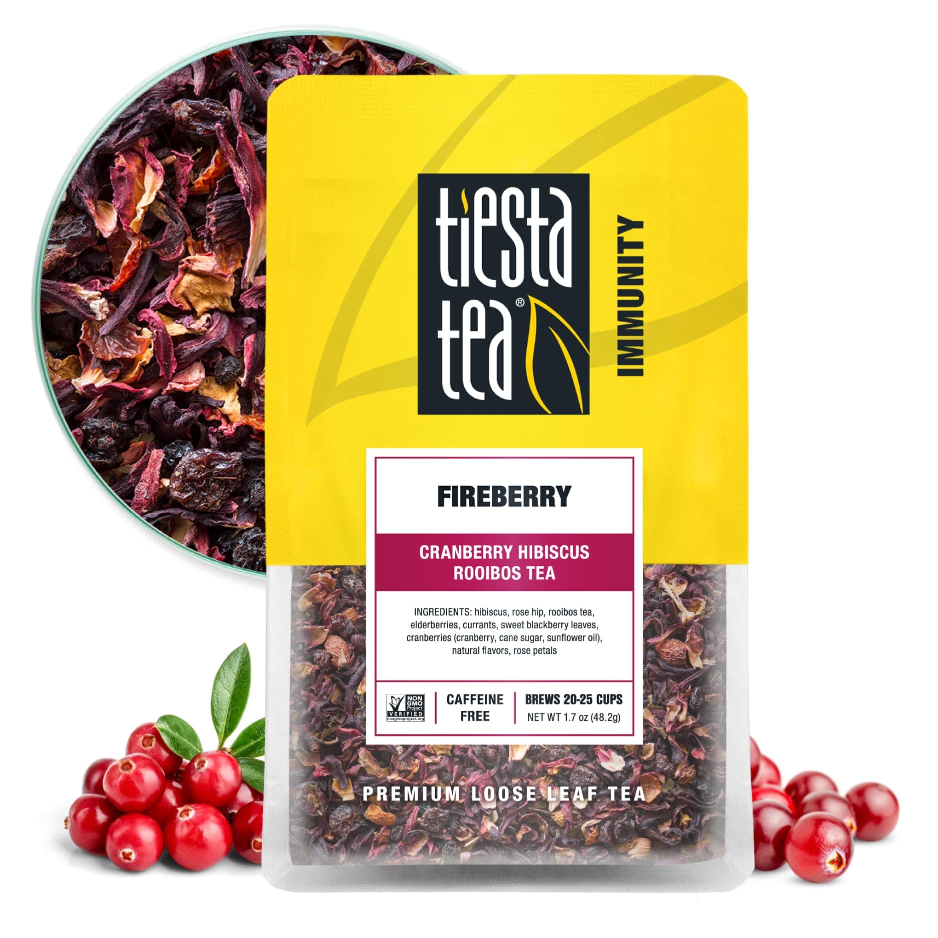 Cranberry Hibiscus Rooibos Tea | FIREBERRY 1.7 Ounce Pouch by TIESTA TEA | Caffeine Free | Loose Leaf Herbal Tea Immunity Blend | Non-GMO